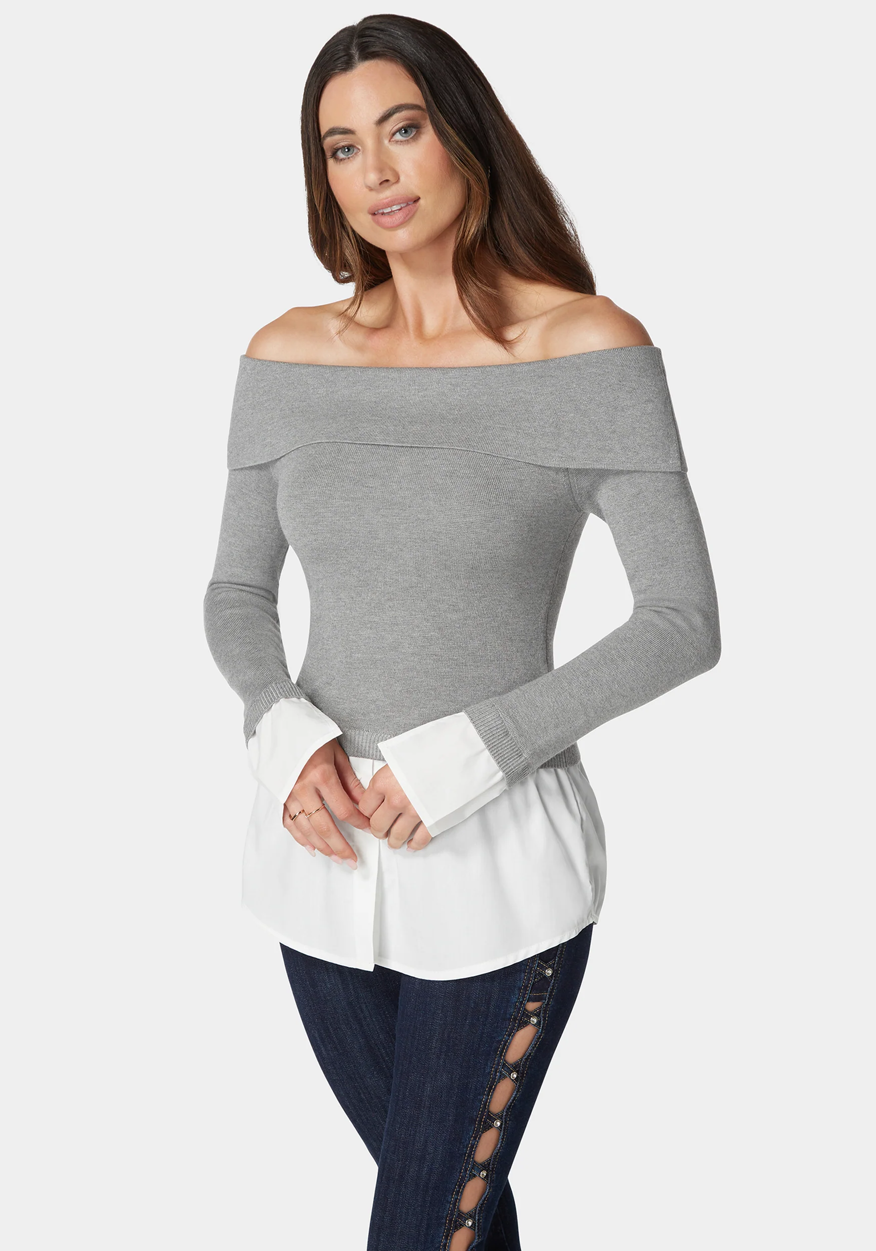10055-poplin-combo-fold-over-off-shoulder-sweater-top-2.webp Poplin Combo Fold Over Off Shoulder Sweater Top