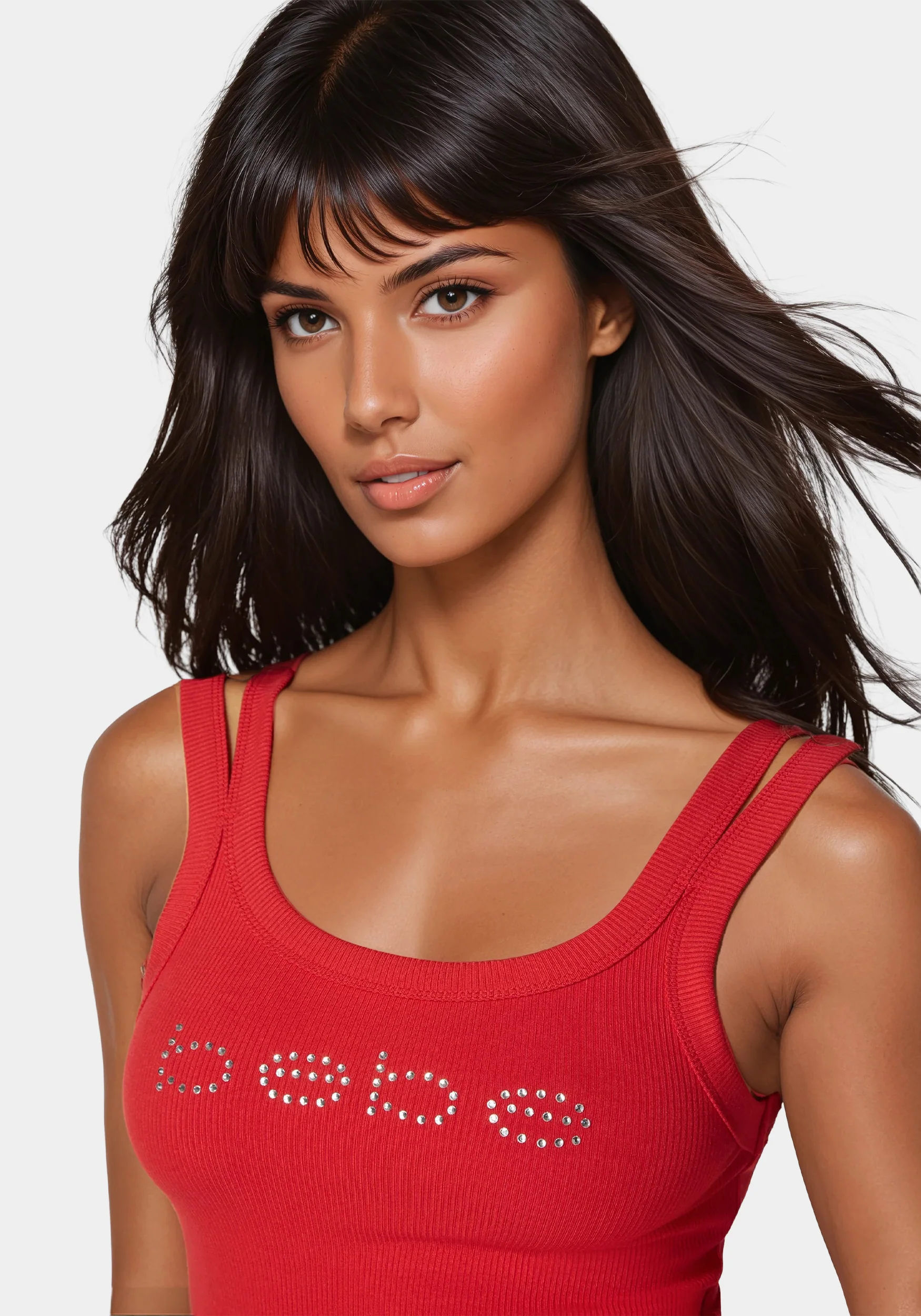Bebe Logo Double Strap Single Stone Rib Top