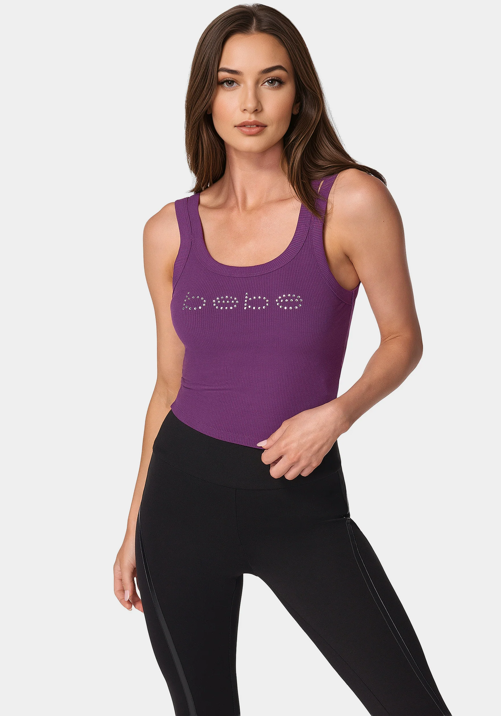10128-bebe-logo-double-strap-single-stone-rib-top-1.webp Bebe Logo Double Strap Single Stone Rib Top