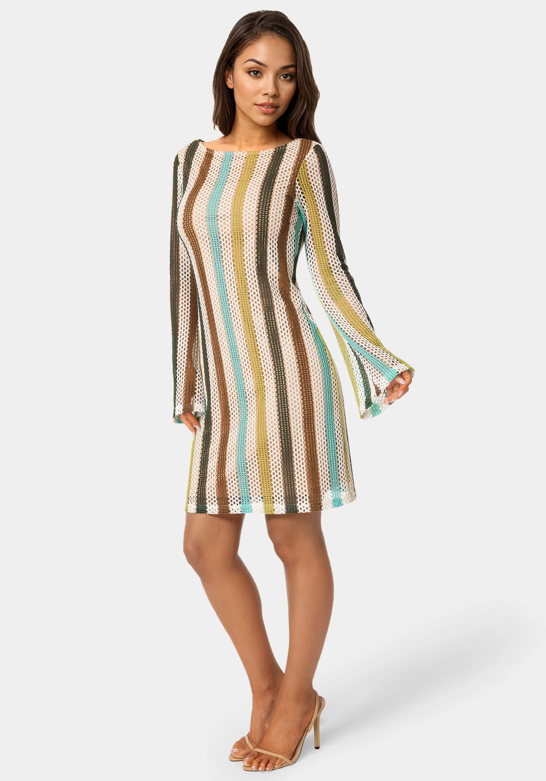 Striple Long Sleeve Slim Dress