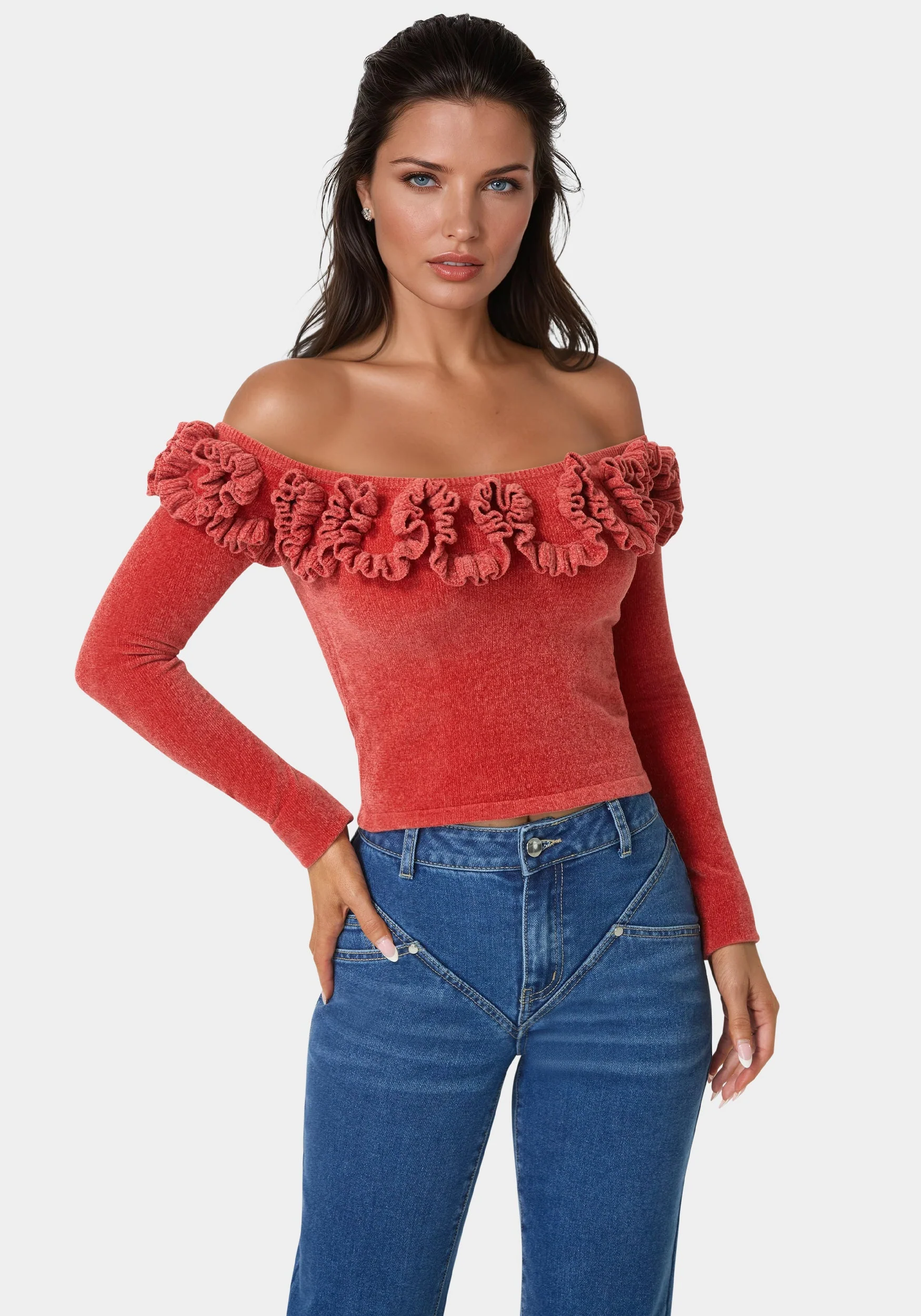 10196-off-shoulder-ruffle-detail-sweater-1.webp Off Shoulder Ruffle Detail Sweater