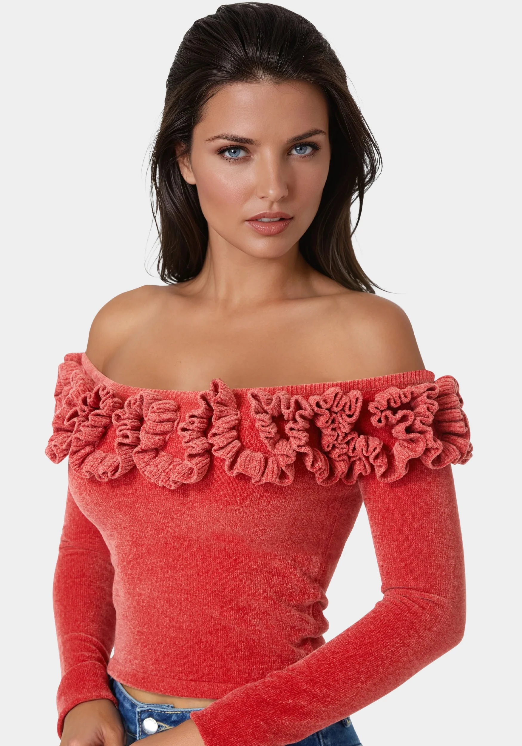 10196-off-shoulder-ruffle-detail-sweater-4.webp Off Shoulder Ruffle Detail Sweater