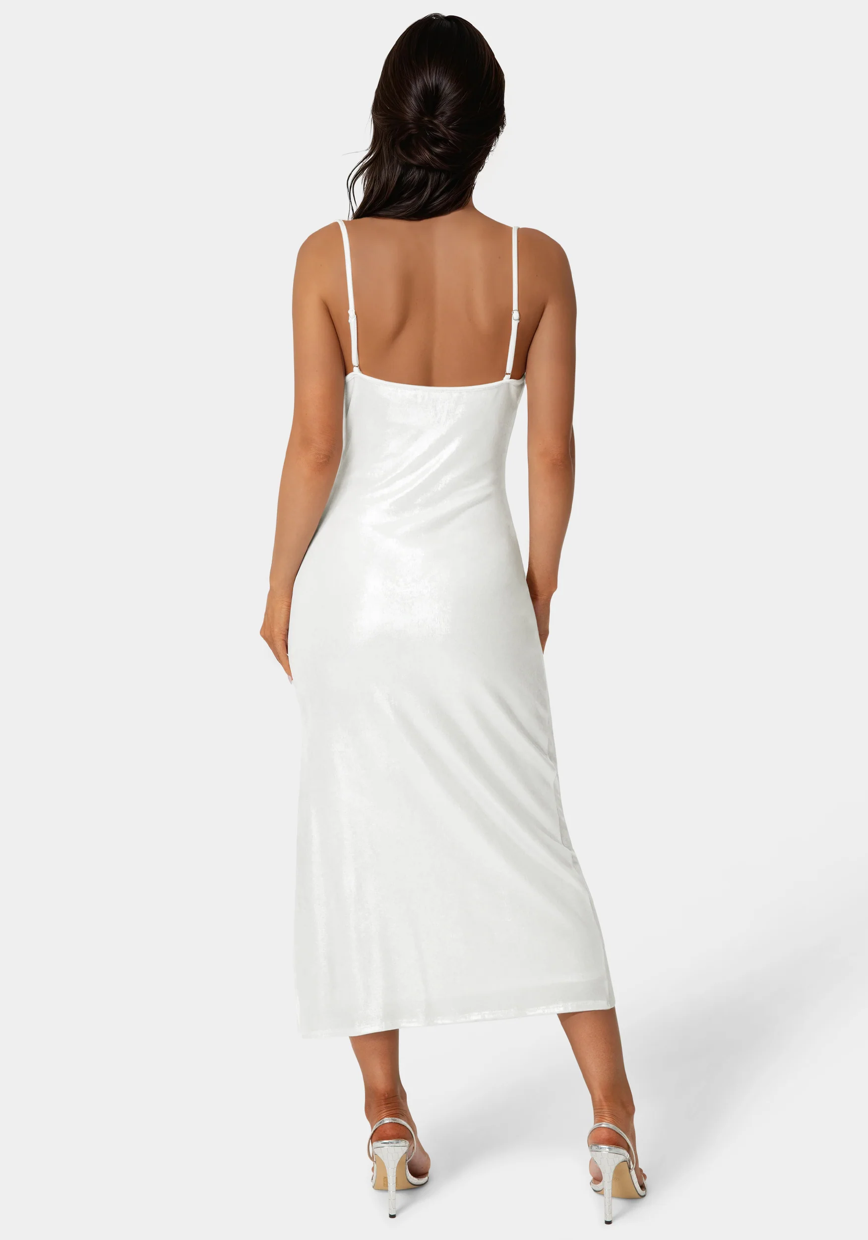 Foil Metallic Slinky Cowl Maxi Dress