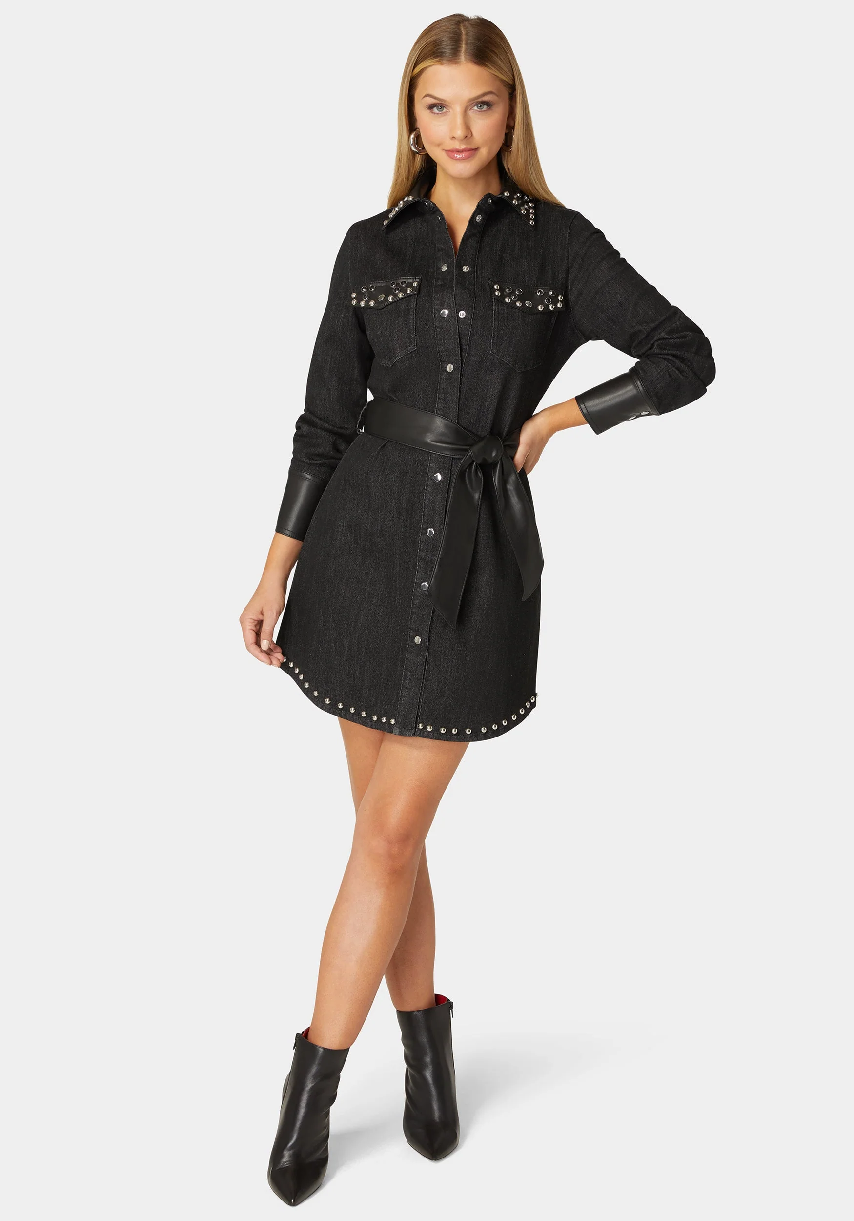 10372-fitted-combo-vegan-leather-studded-denim-shirt-dress-1.webp Fitted Combo Vegan Leather Studded Denim Shirt Dress