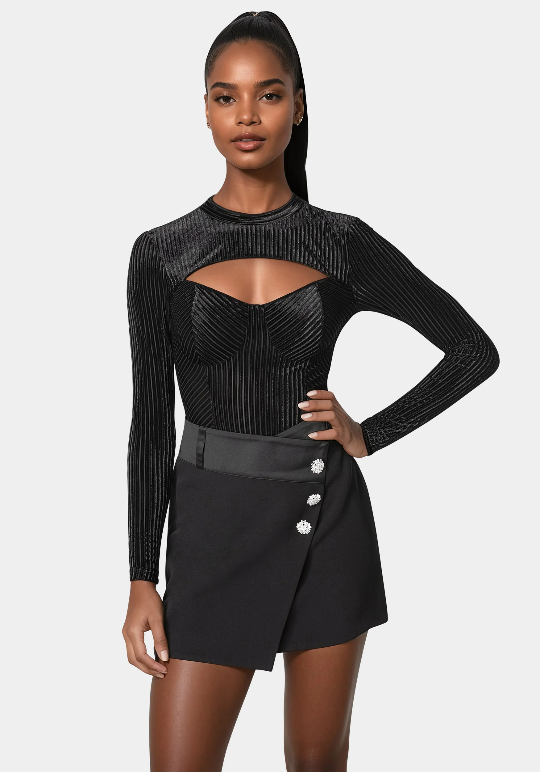 Shadow Stripe Velour Cutout Bodysuit