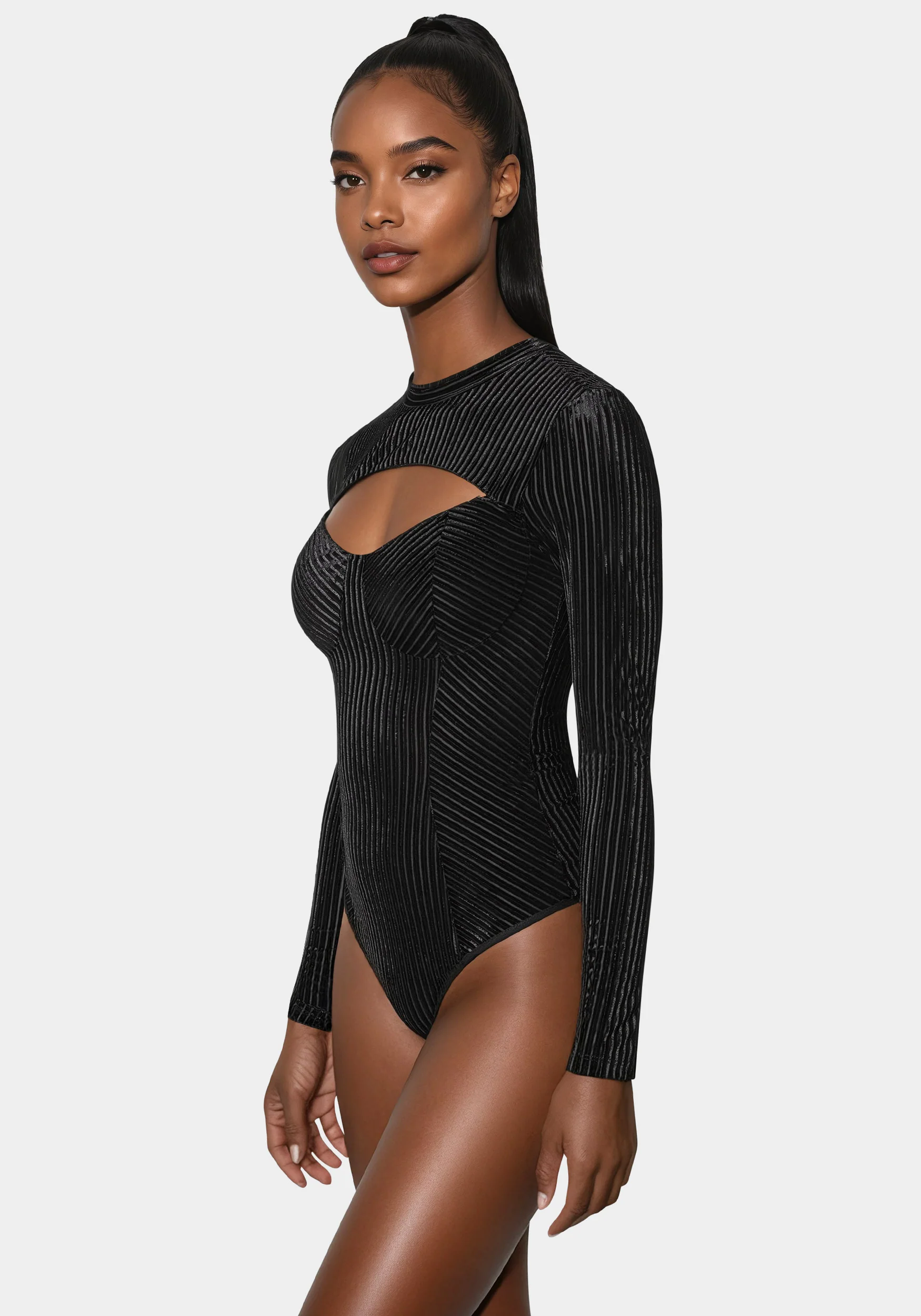 Shadow Stripe Velour Cutout Bodysuit