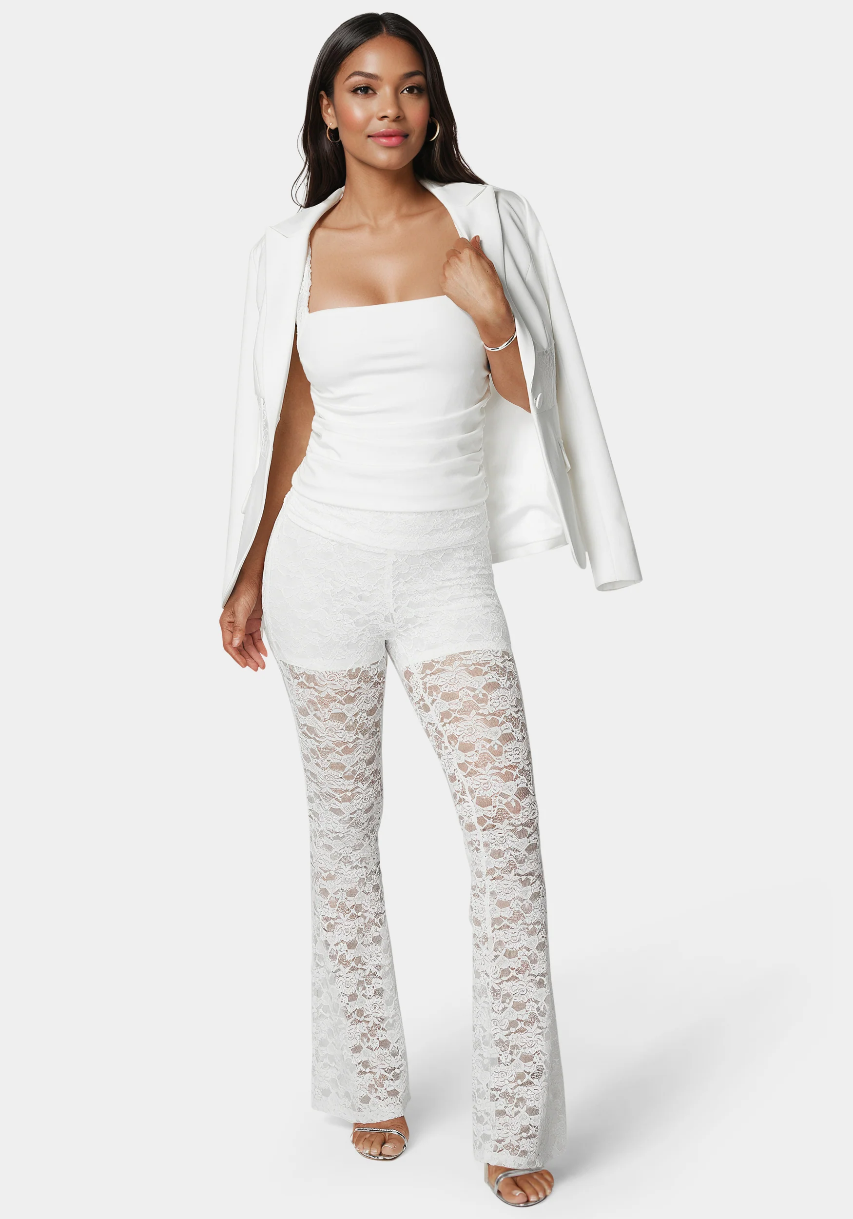 Shirring Lace Sleeve Top