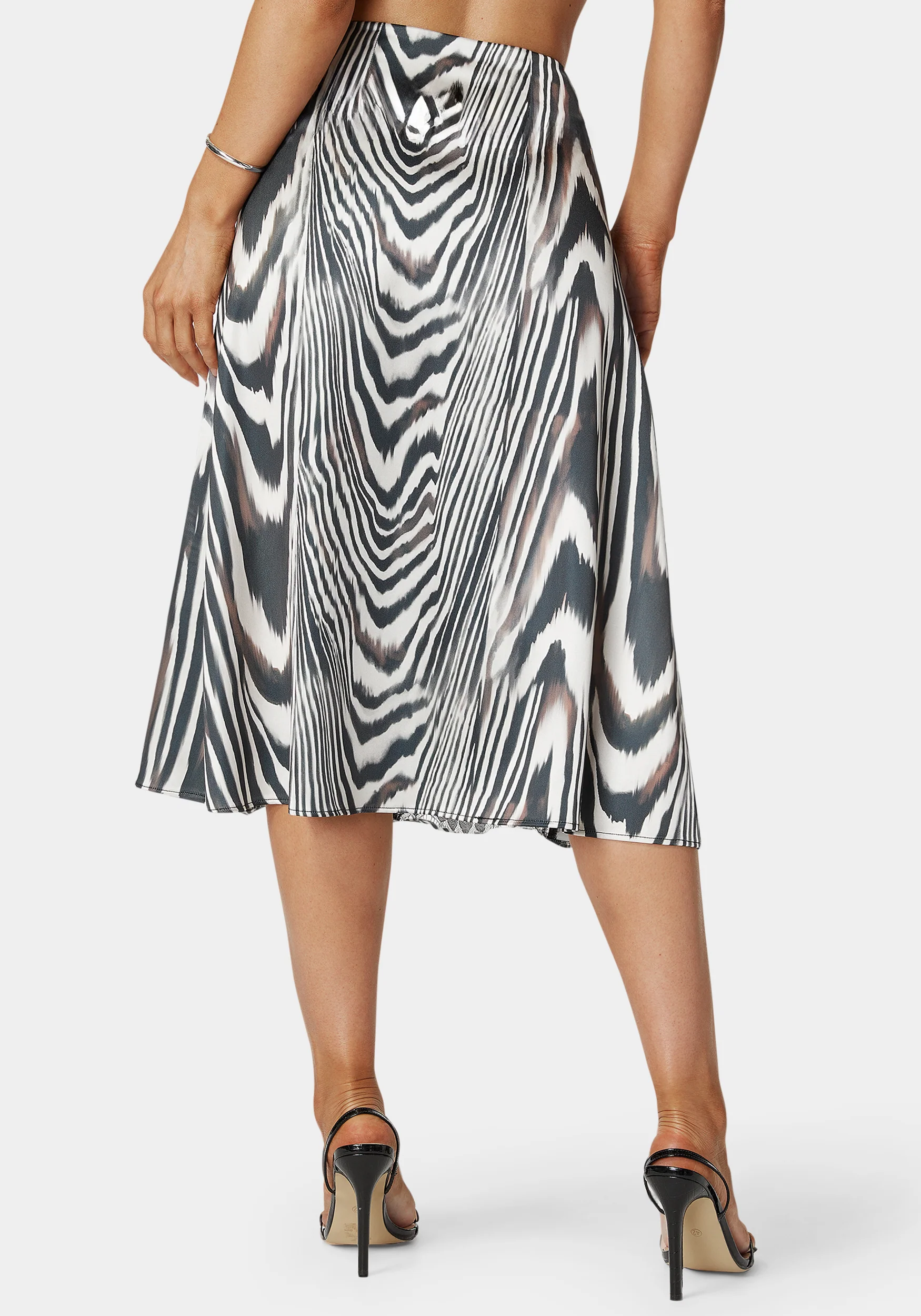 Asymmetrical Lace Insert Satin Skirt