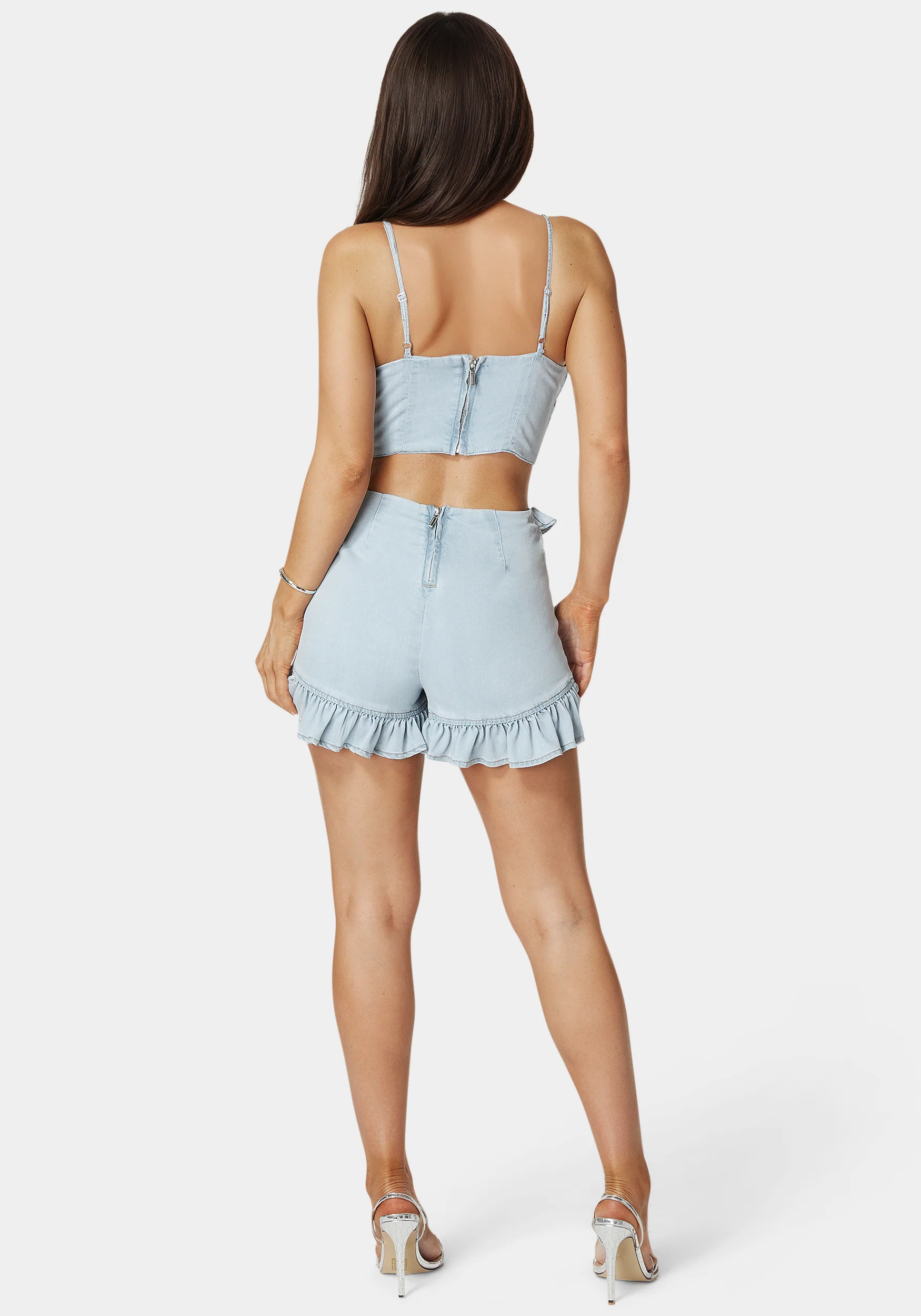 11078-ruffled-v-neck-denim-romper-2.webp Ruffled V Neck Denim Romper