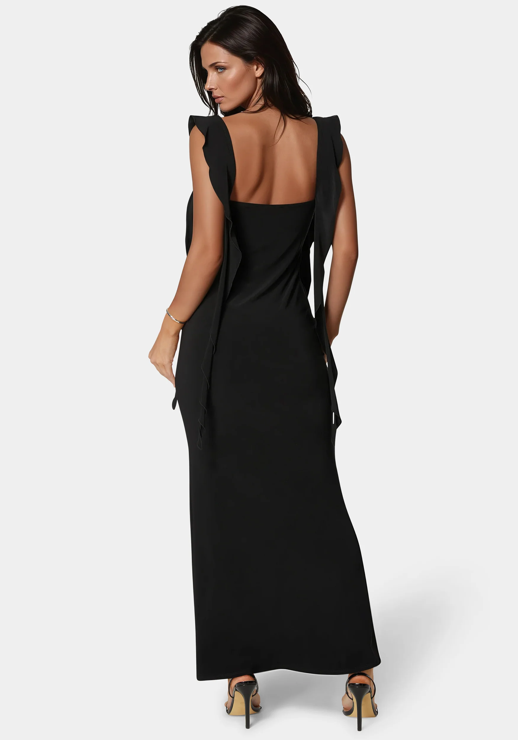 Cascade Ruffle Knit Slip Maxi Dress
