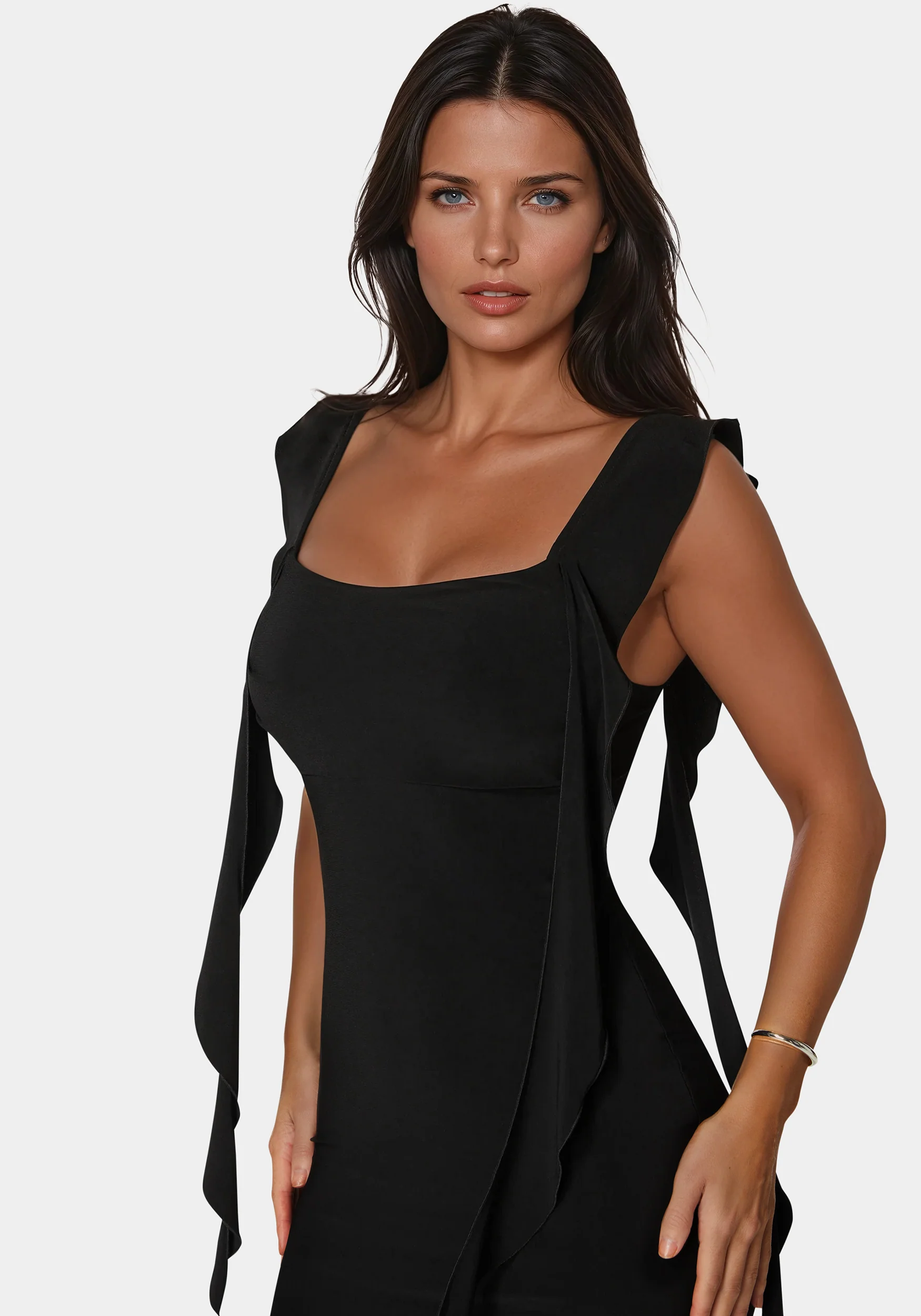 Cascade Ruffle Knit Slip Maxi Dress