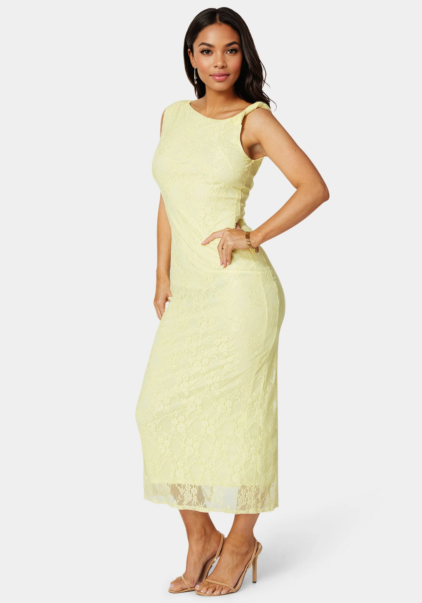 Twist Sleeve Lace Midi Dress