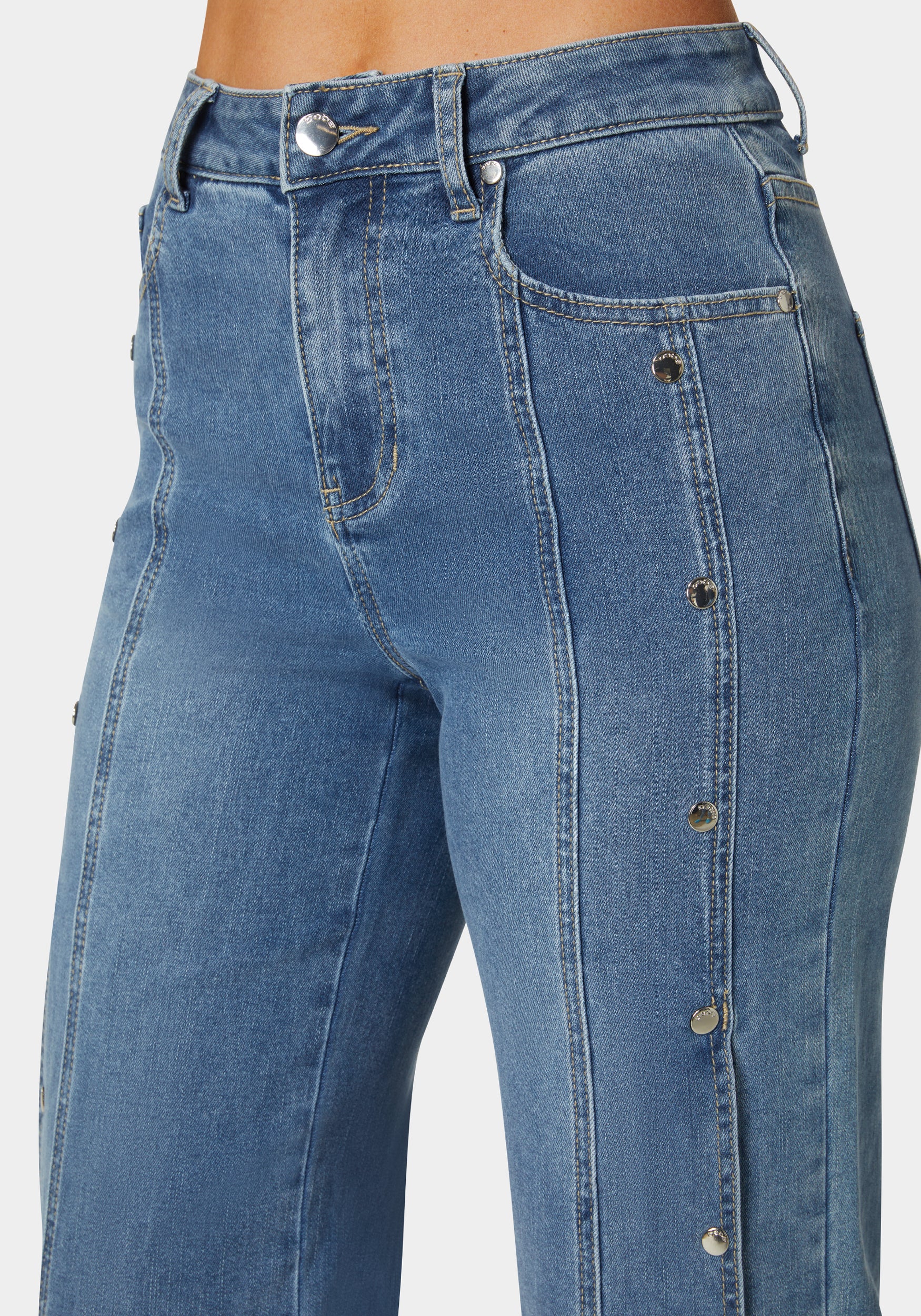 High Waist Snap Detail Wide Leg Jeans