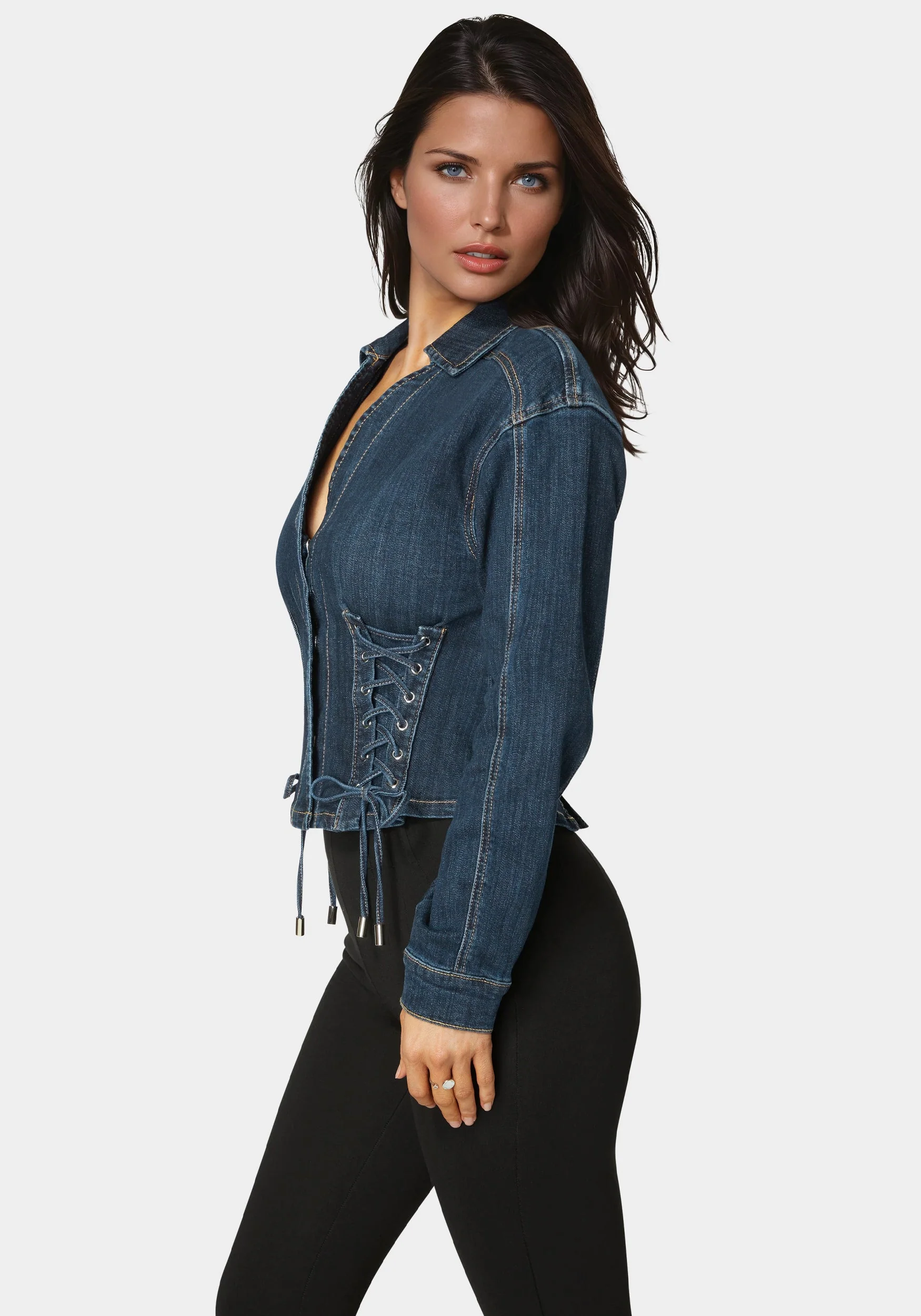 Fitted Corset Lace Up Denim Jacket