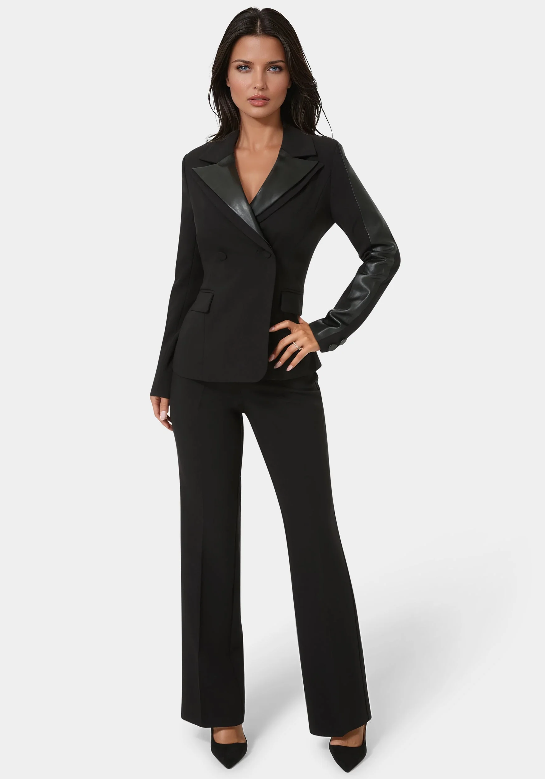 Vegan Leather Combo Straight Leg Trouser