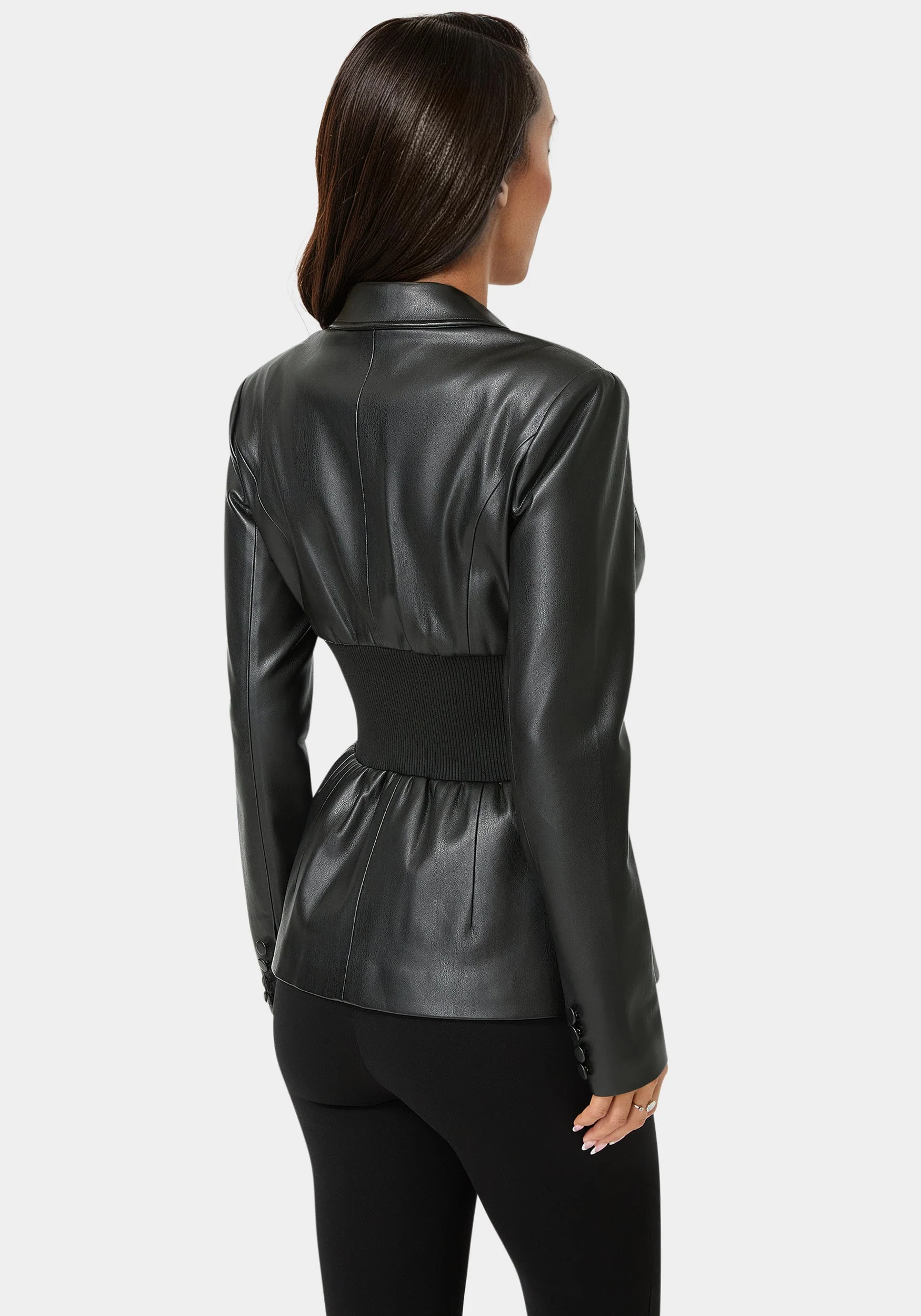 Tailored Vegan Leather Power Rib Combo Blazer
