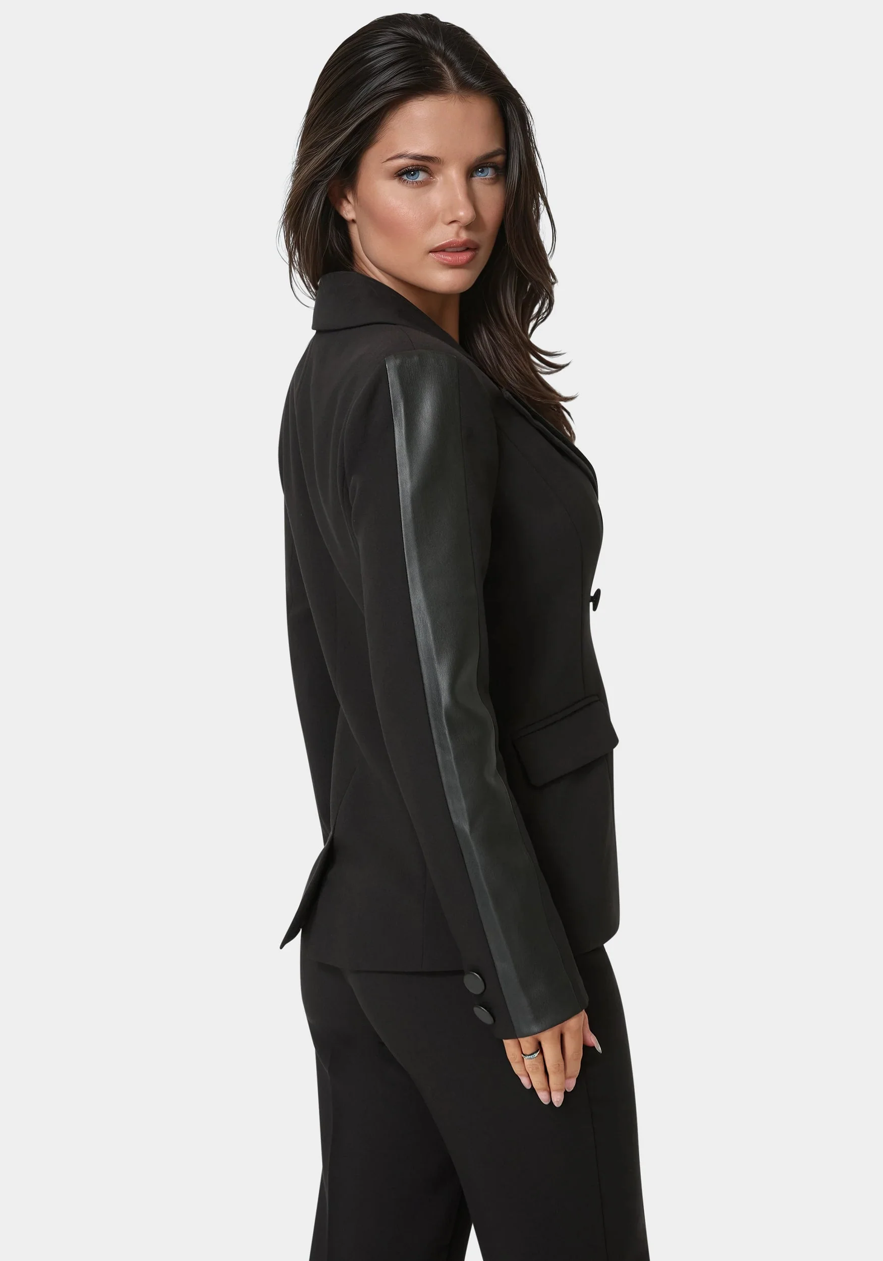 Tailored Vegan Leather Combo Blazer