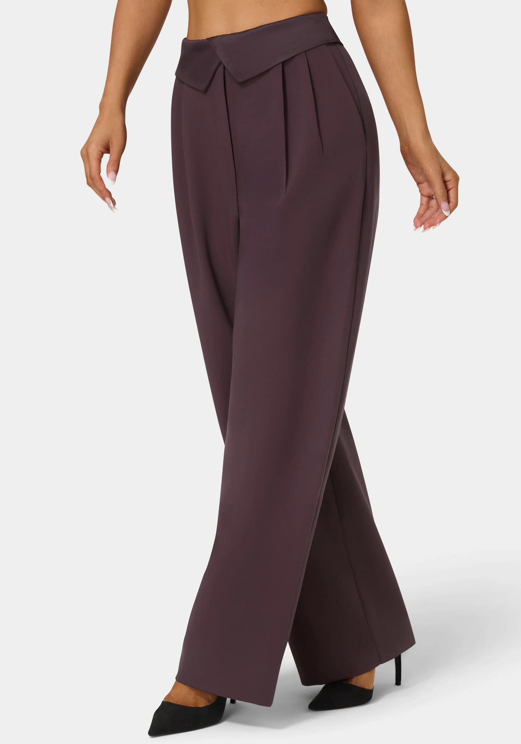 Tailored Foldover Waistband Wide Leg Pant