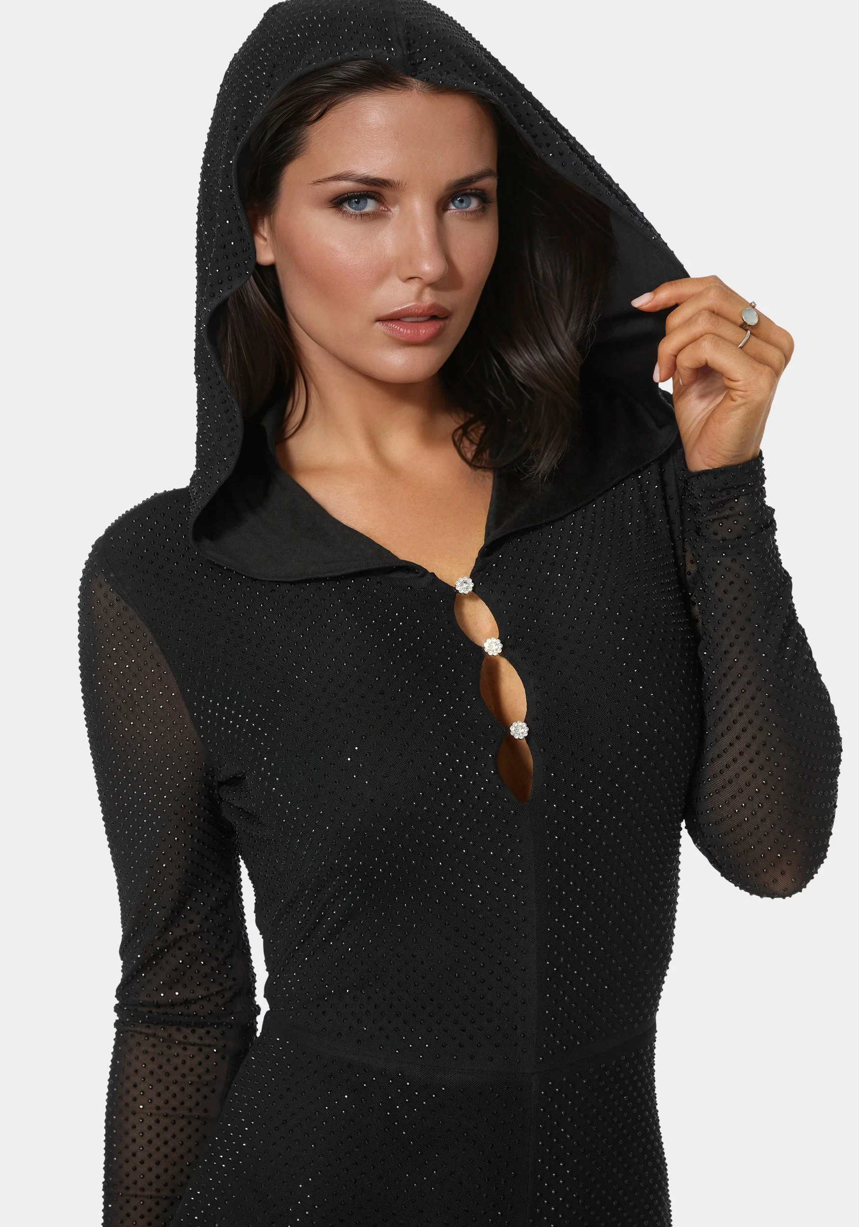 Rhinestone Hooded Catsuit