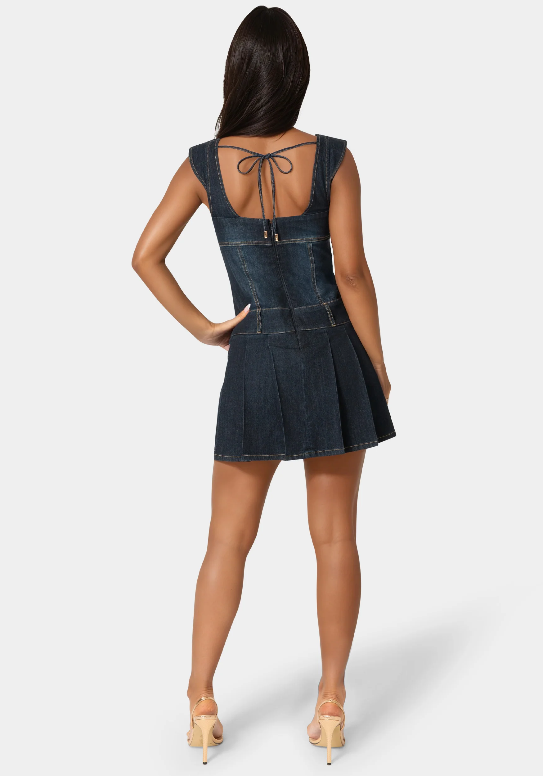 Pleated Skort Denim Dress