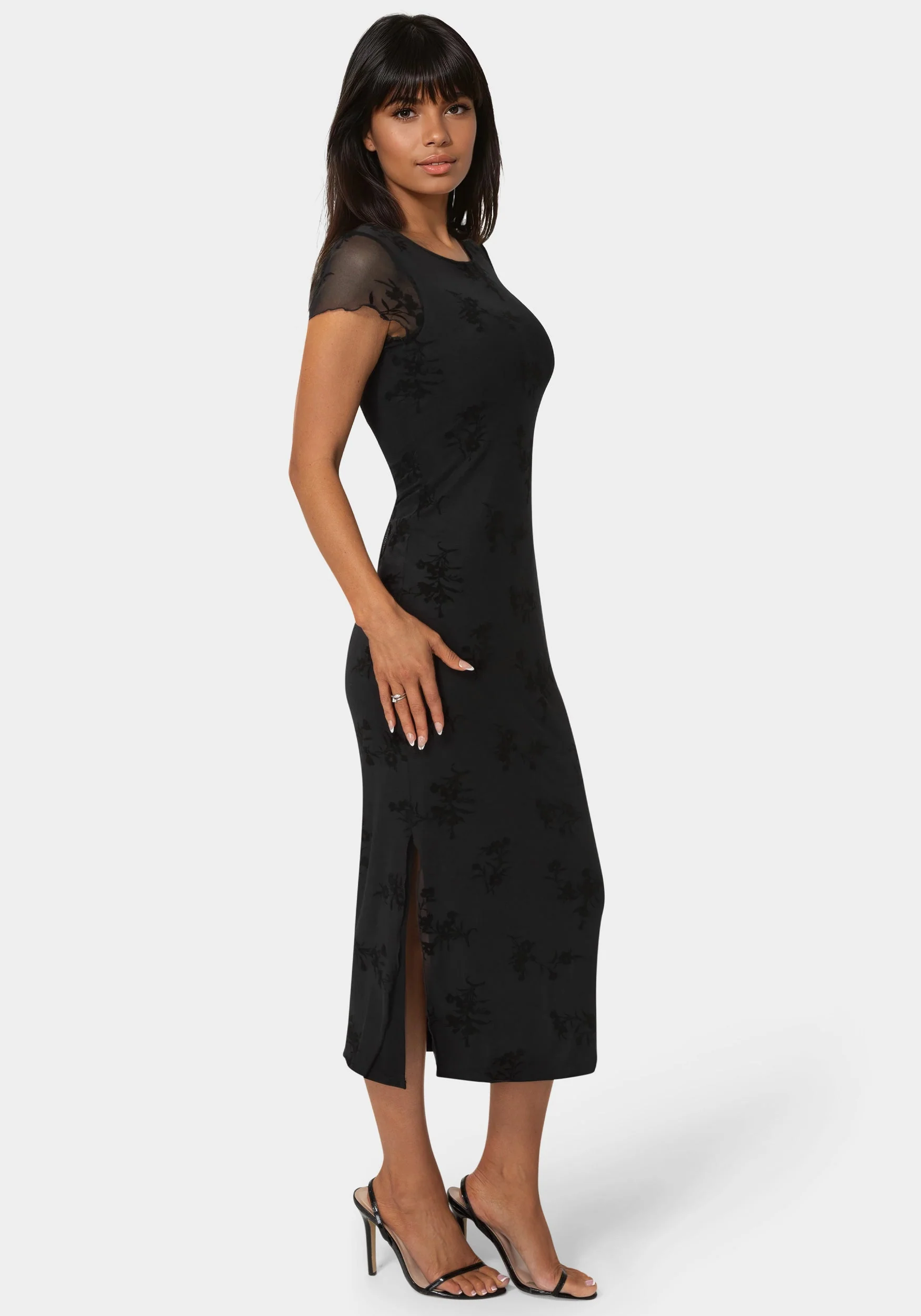 Flocking Mesh T-Shirt Maxi Dress