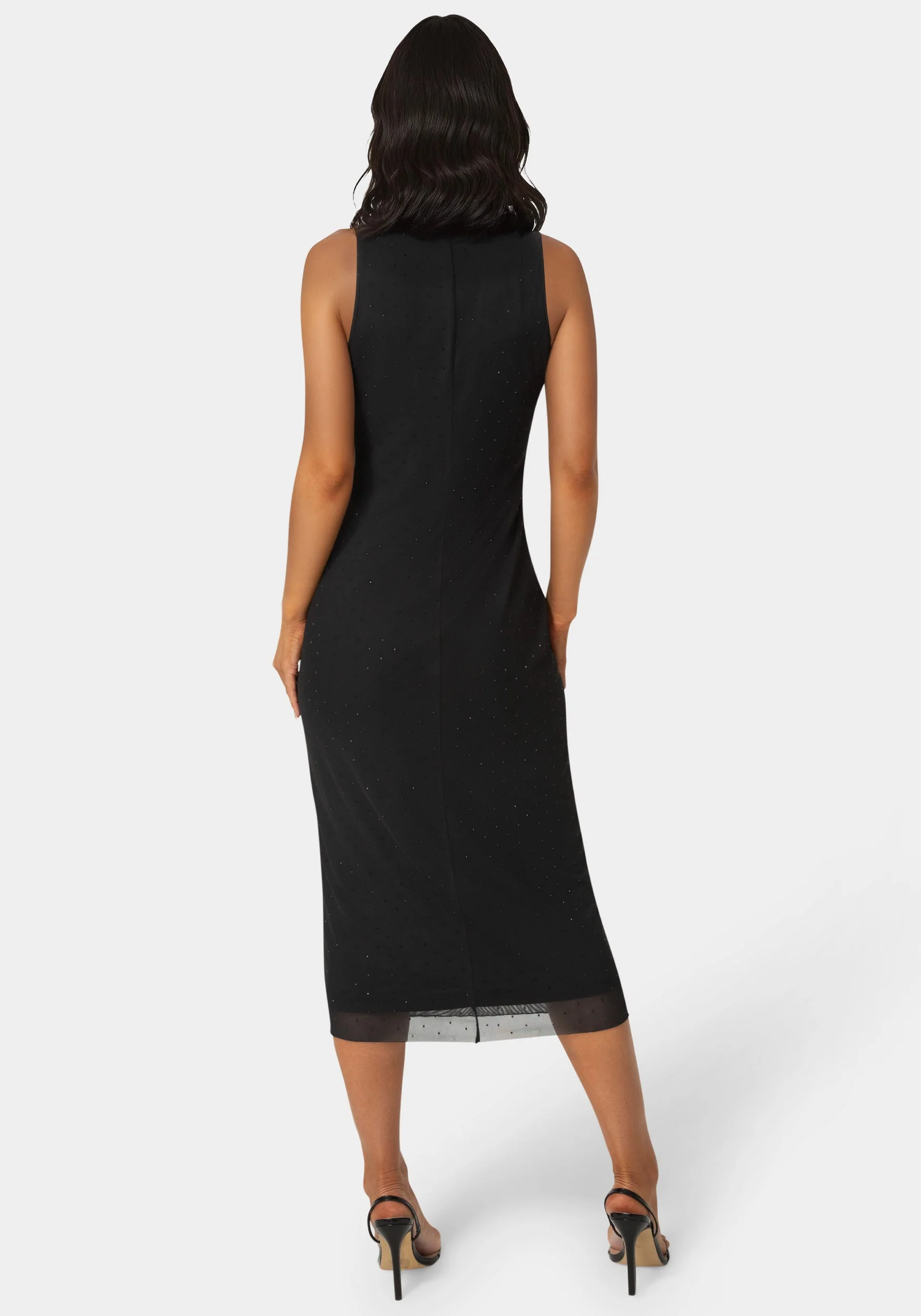 Powermesh Rhinestone Sleeveless Maxi Dress