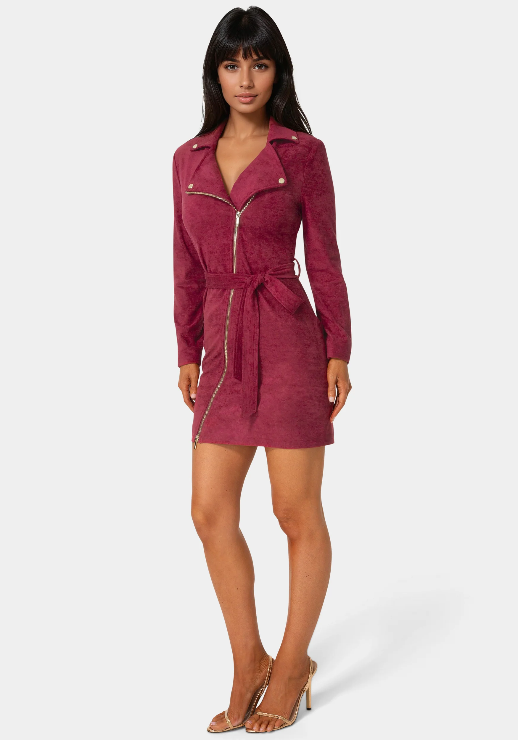 Faux Suede Moto Dress