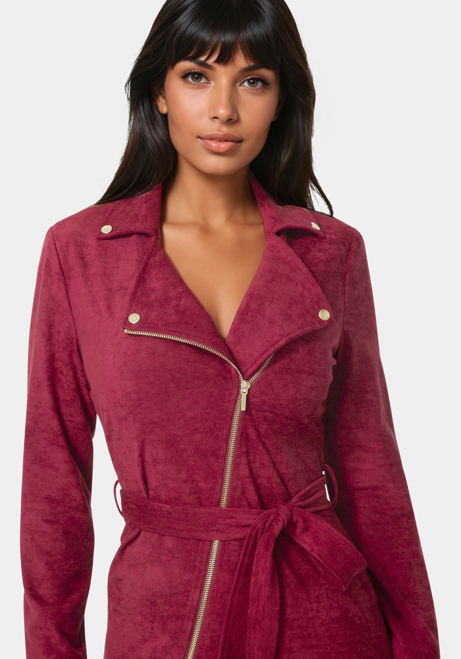 Faux Suede Moto Dress