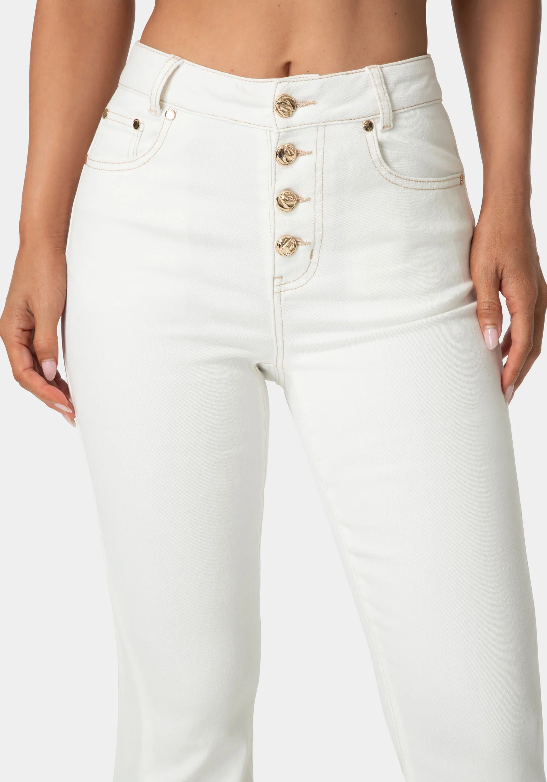 Natural Waist Flared White Jeans