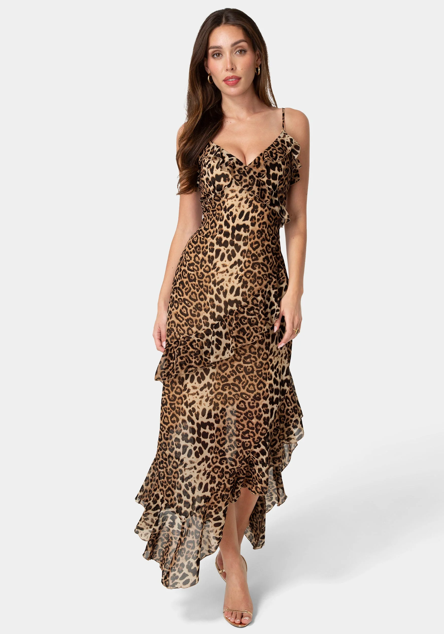 Ruffle Chiffon Midi Dress