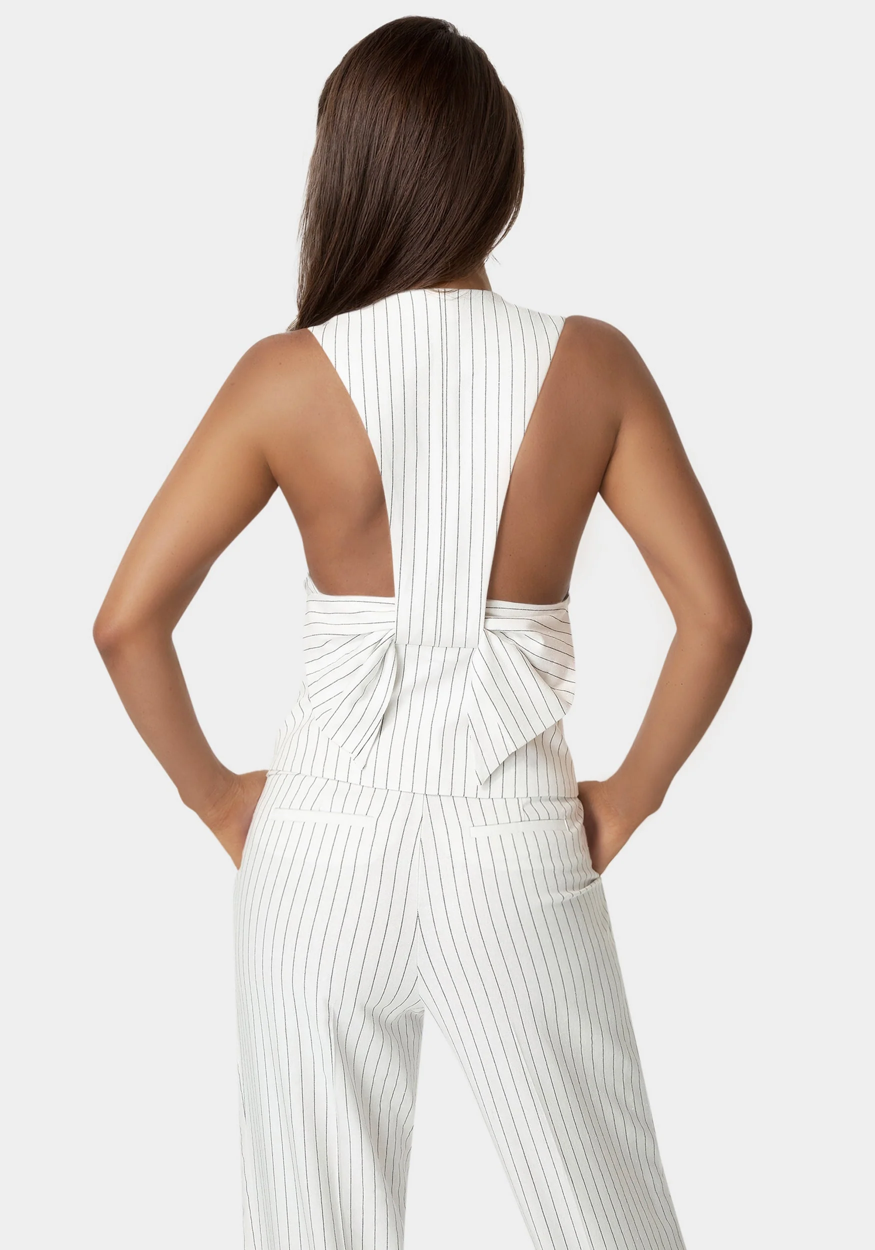 Pinstripe Linen Back Bow Vest