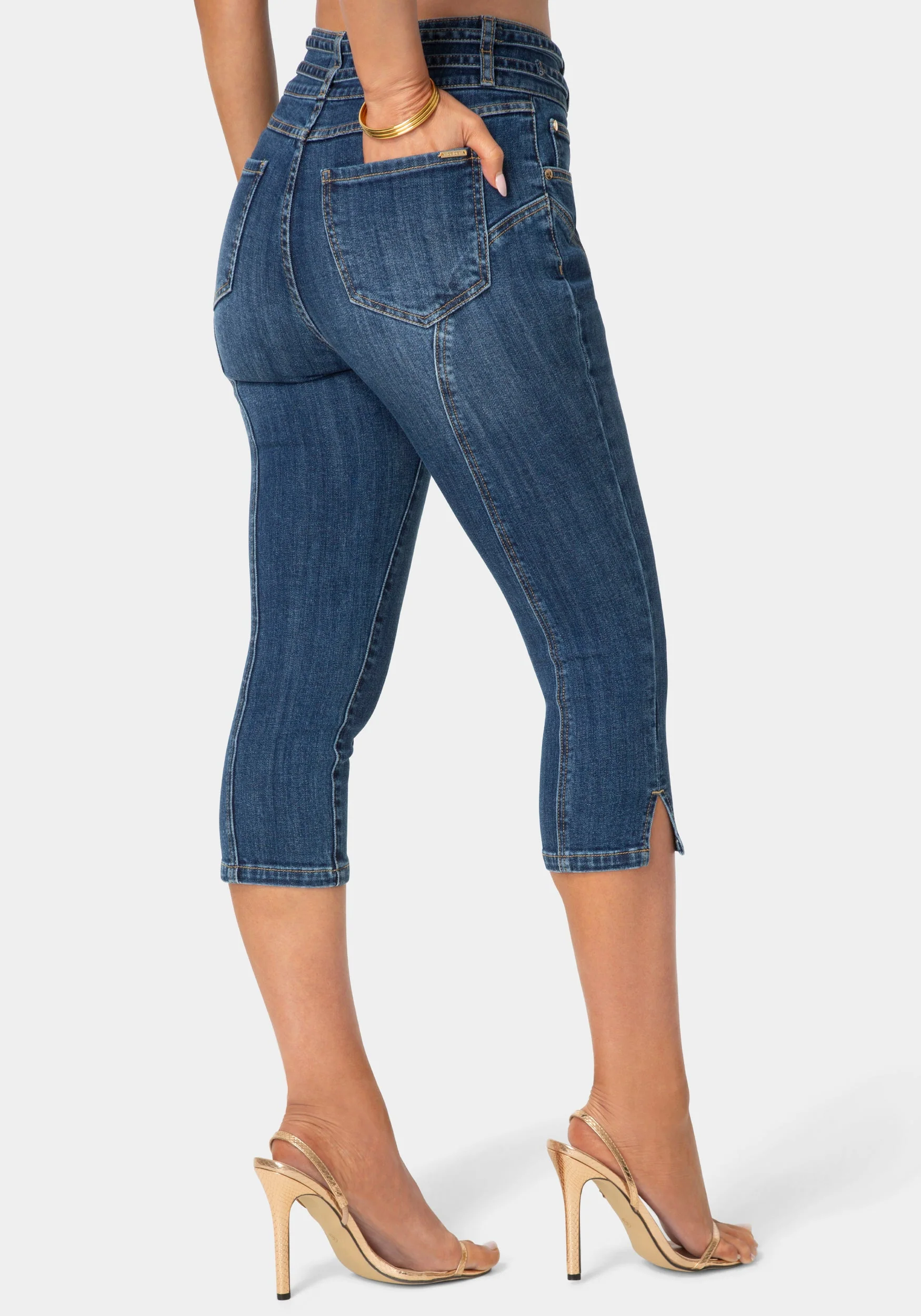 Double Belted Denim Capri