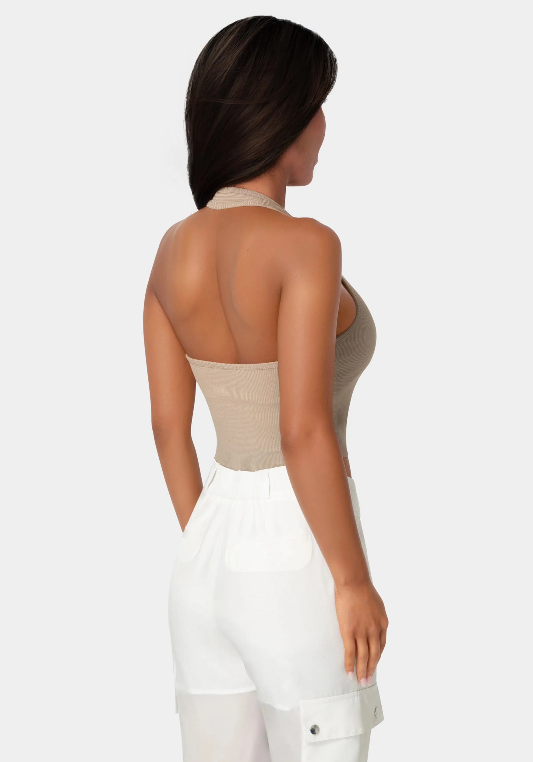 Bebe Logo Halter Neck Rib Tank