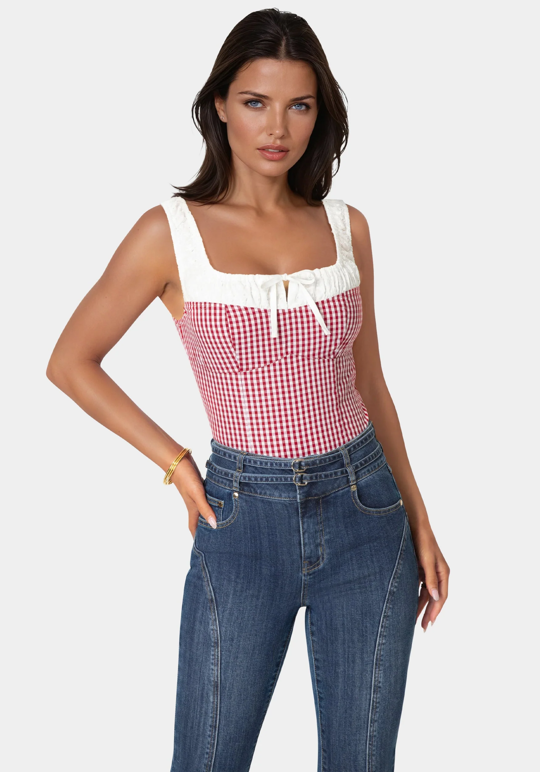 Gingham Front Tie Top