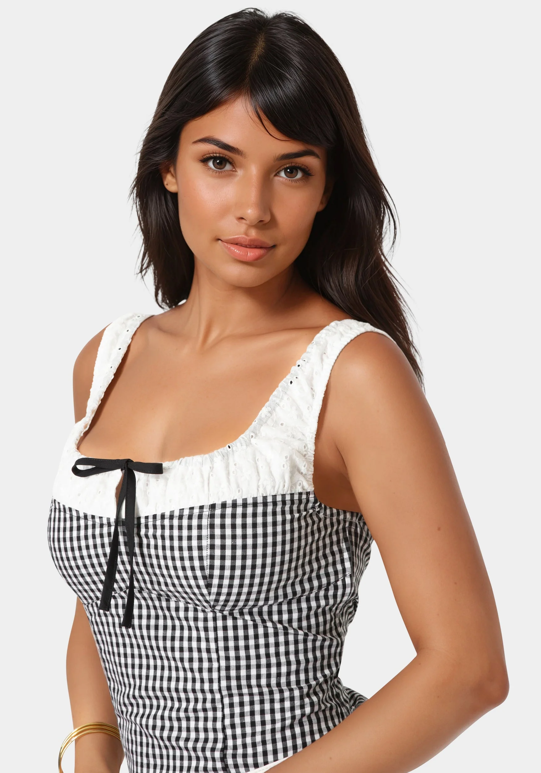 Gingham Front Tie Top
