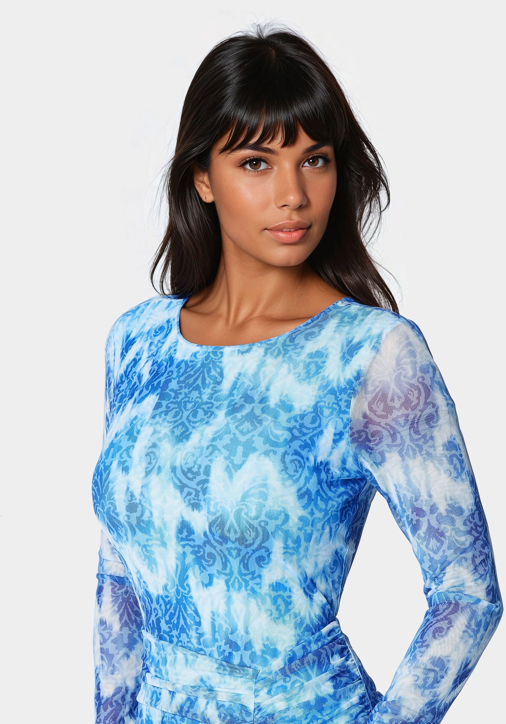 Ruched Longsleeve Printed Maxi Dress