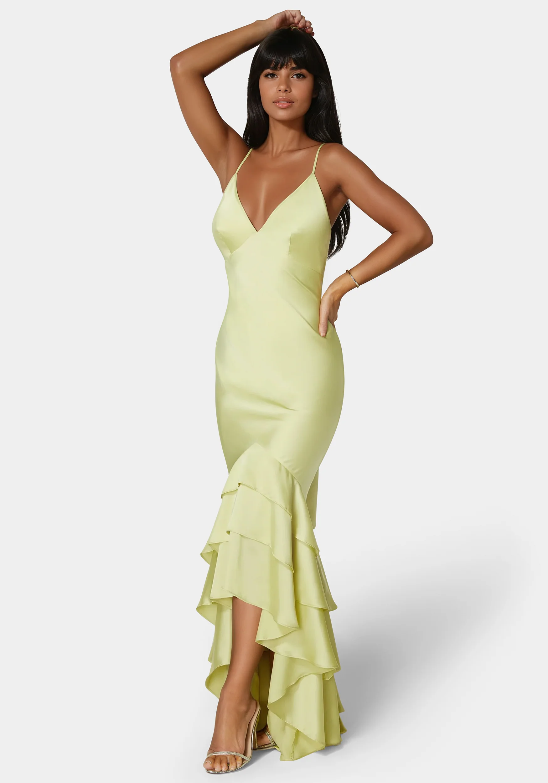 Tiered Satin High Low Gown