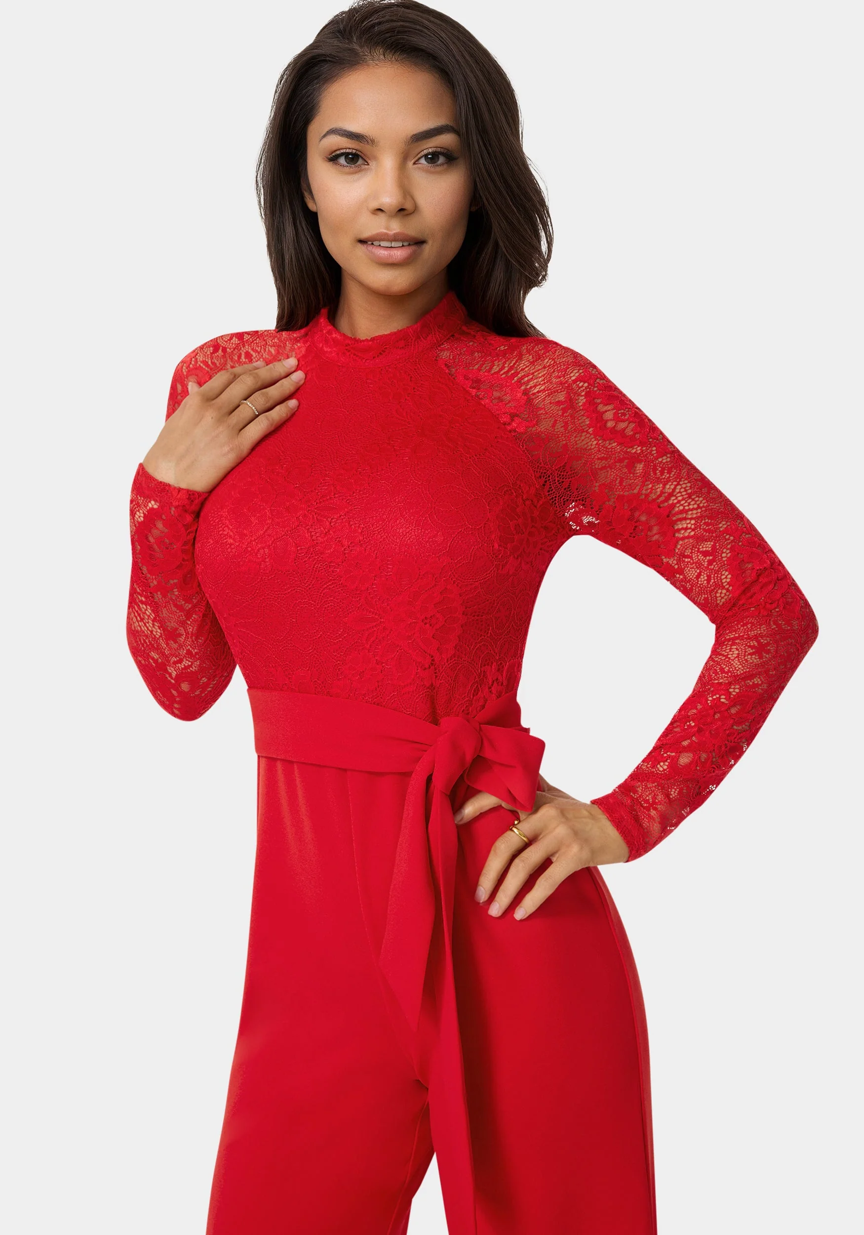 Lace Bodice Straight Leg Jumpsuit