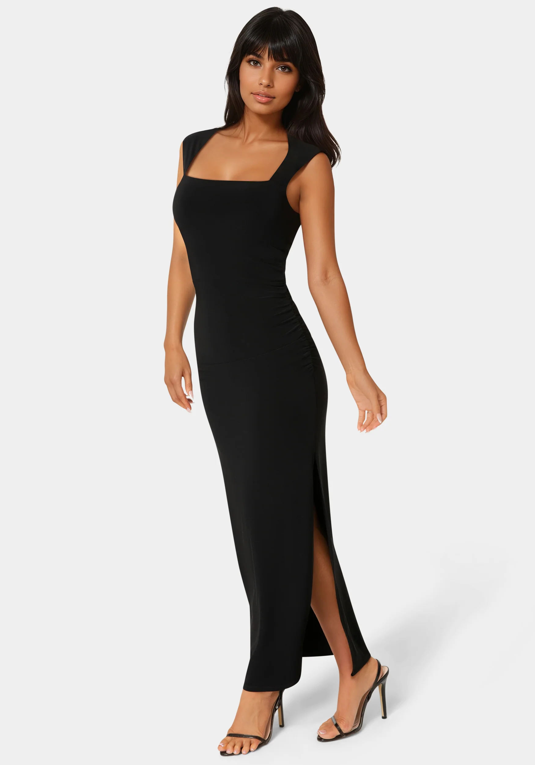 Square Neck High Slit Midi Dress
