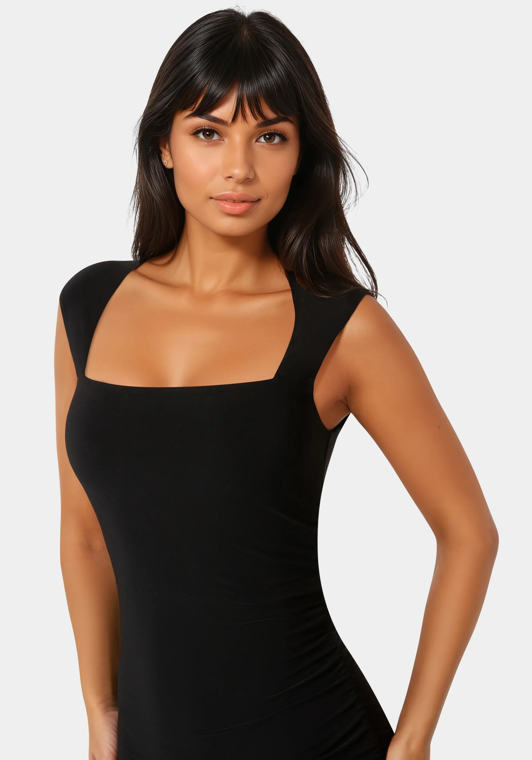 Square Neck High Slit Midi Dress