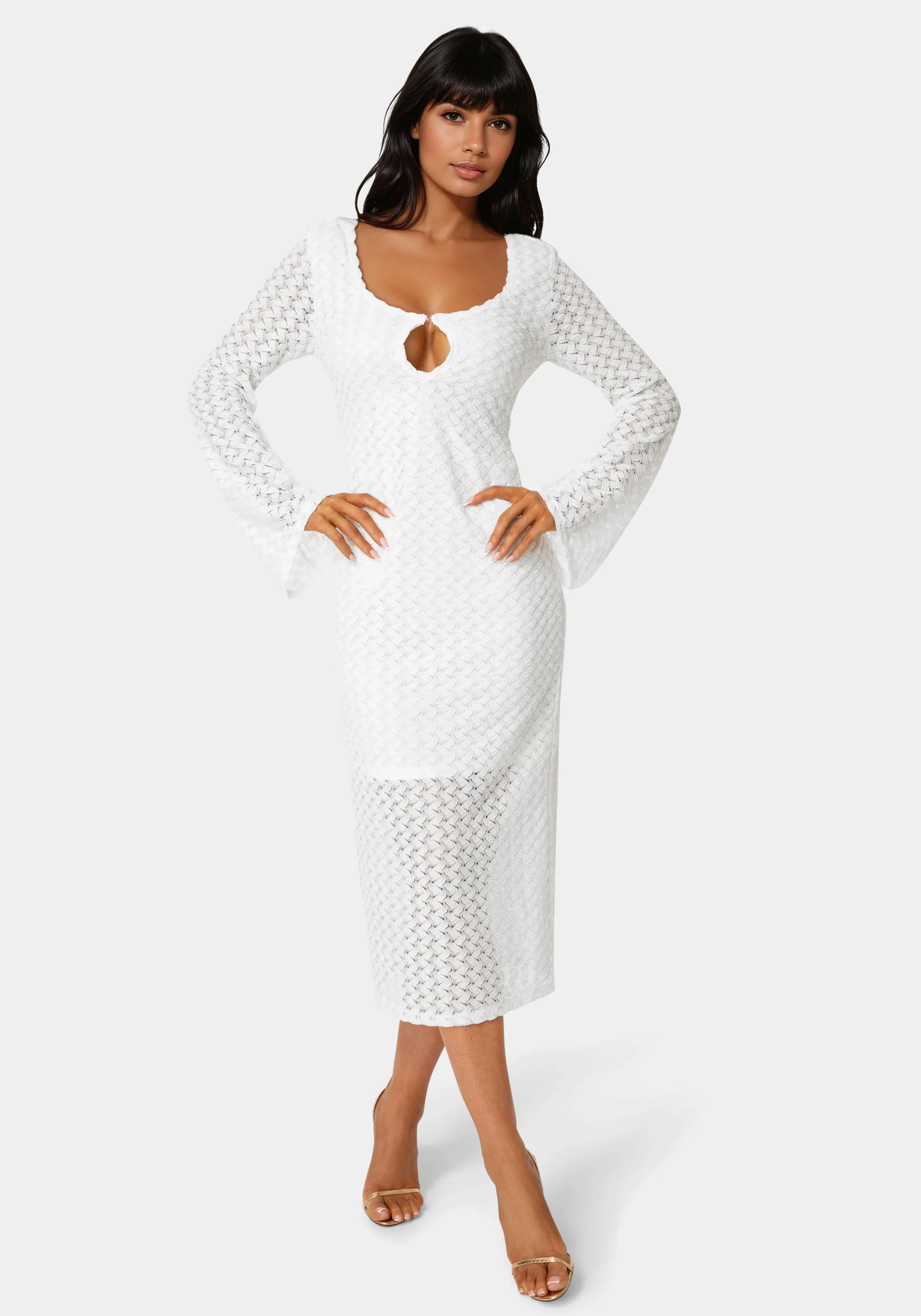 Long Sleeve Cutout Crochet Maxi Dress