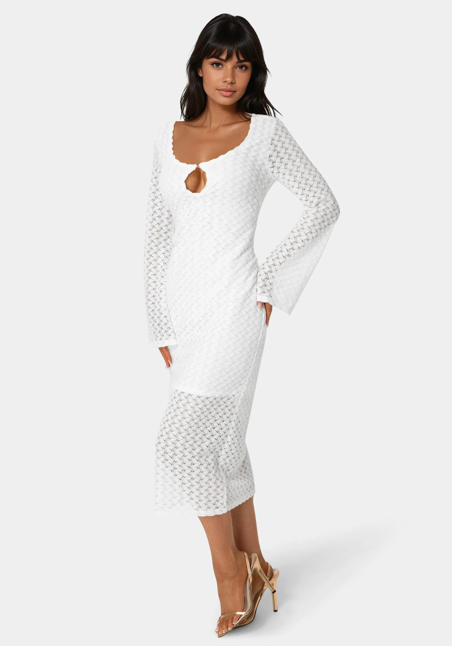 Long Sleeve Cutout Crochet Maxi Dress