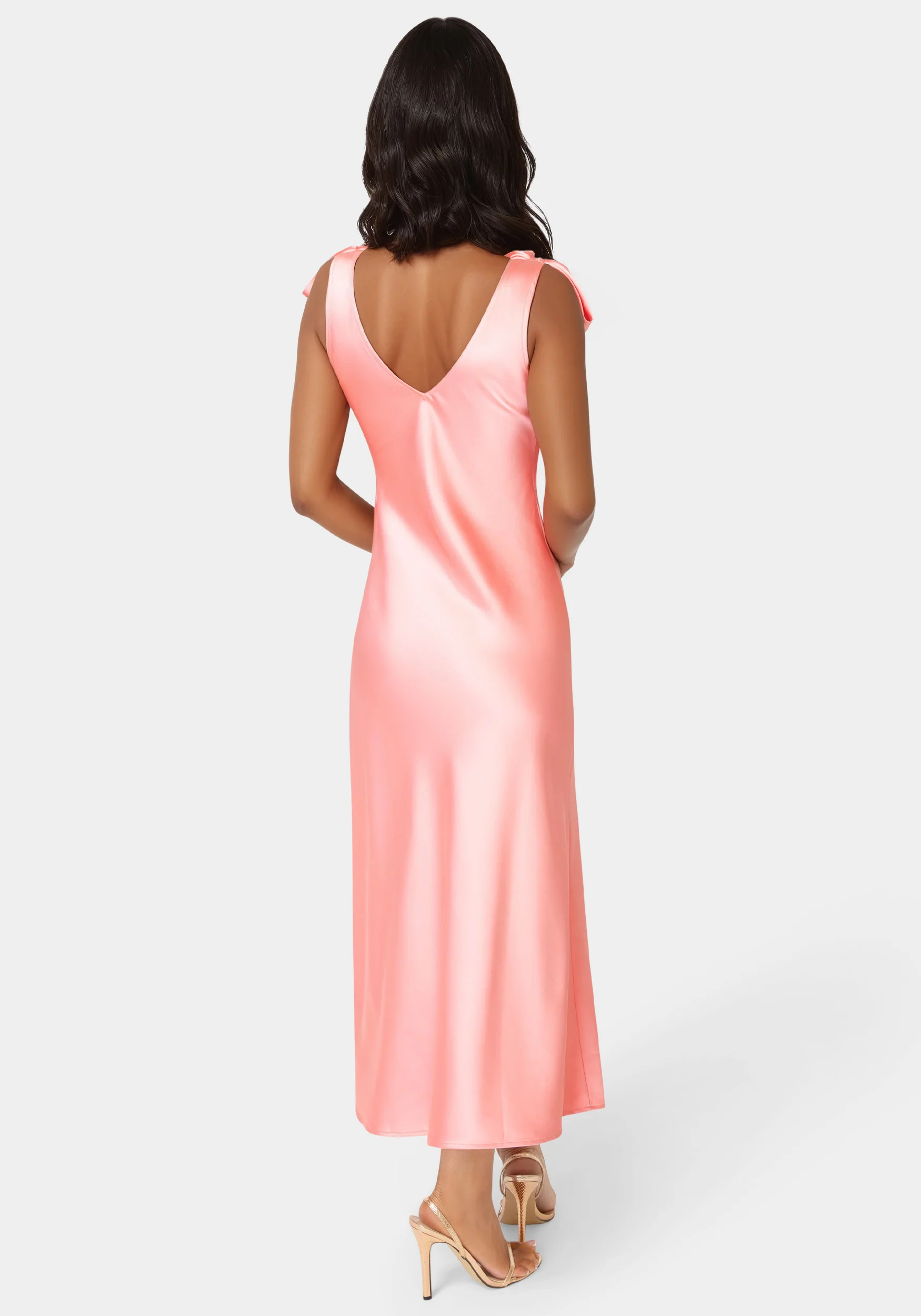 Bow Strap Satin Midi Dress