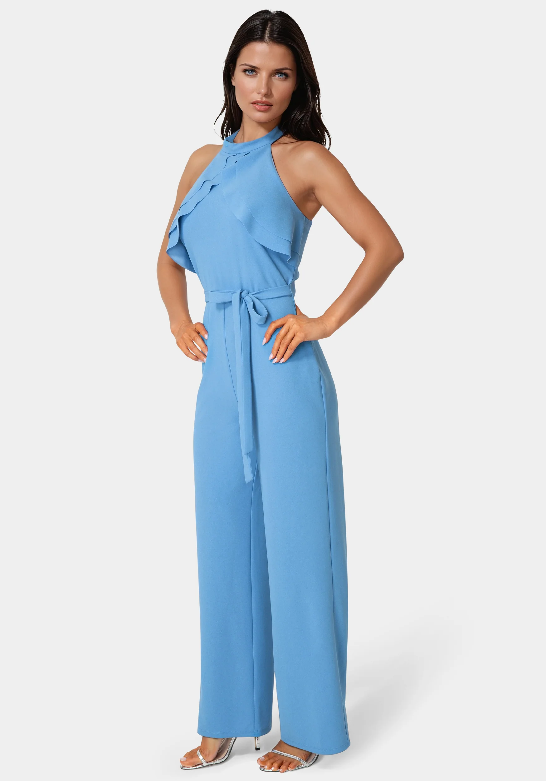 Scuba Crepe Ruffled Halter Jumpsuit