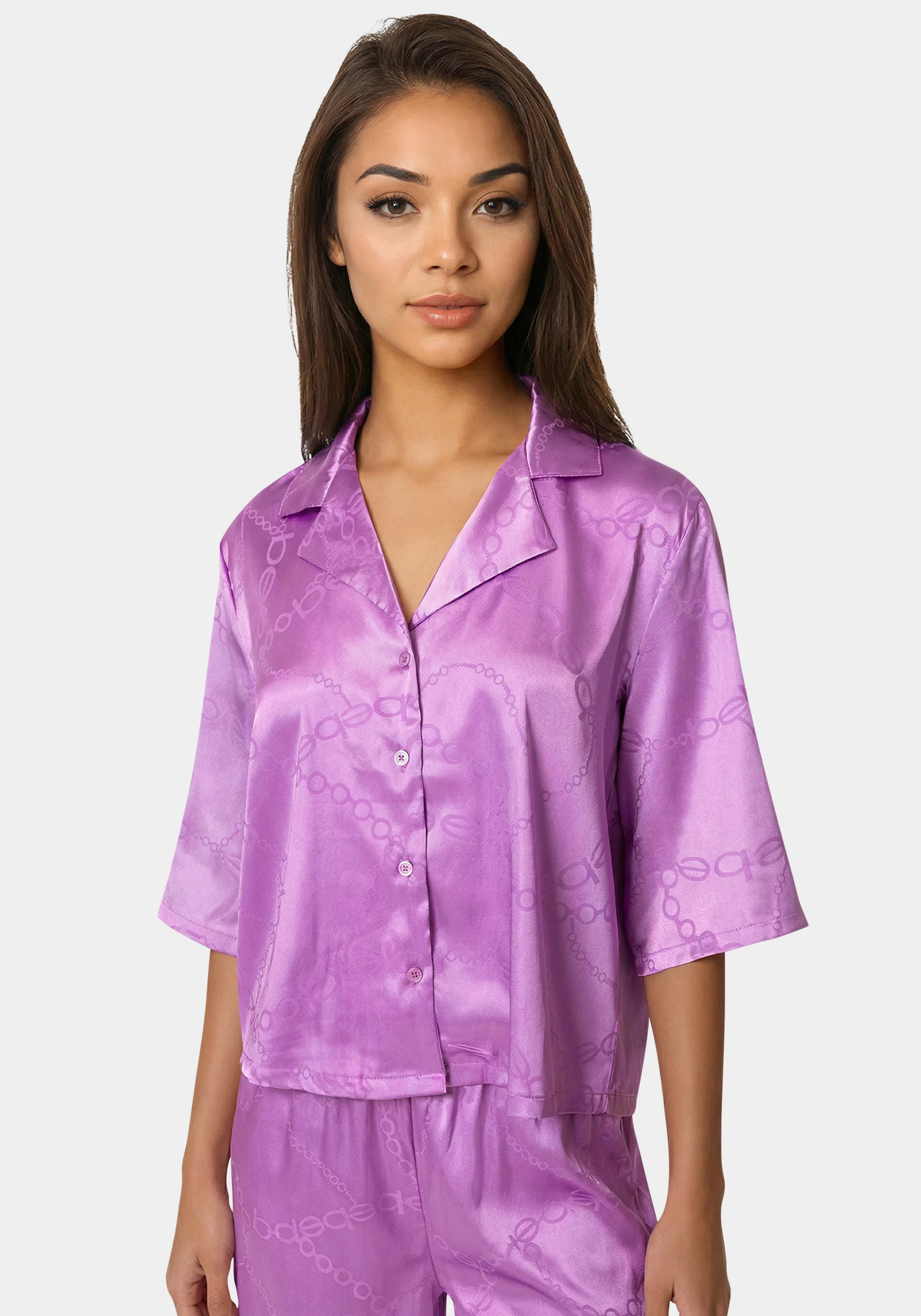 2pc Satin Notch Collar Pant Set