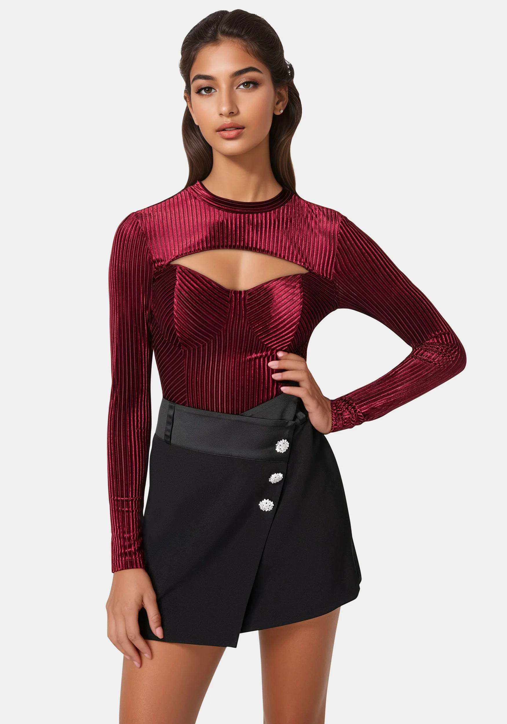 14139-shadow-stripe-velour-cutout-bodysuit-1.webp Shadow Stripe Velour Cutout Bodysuit