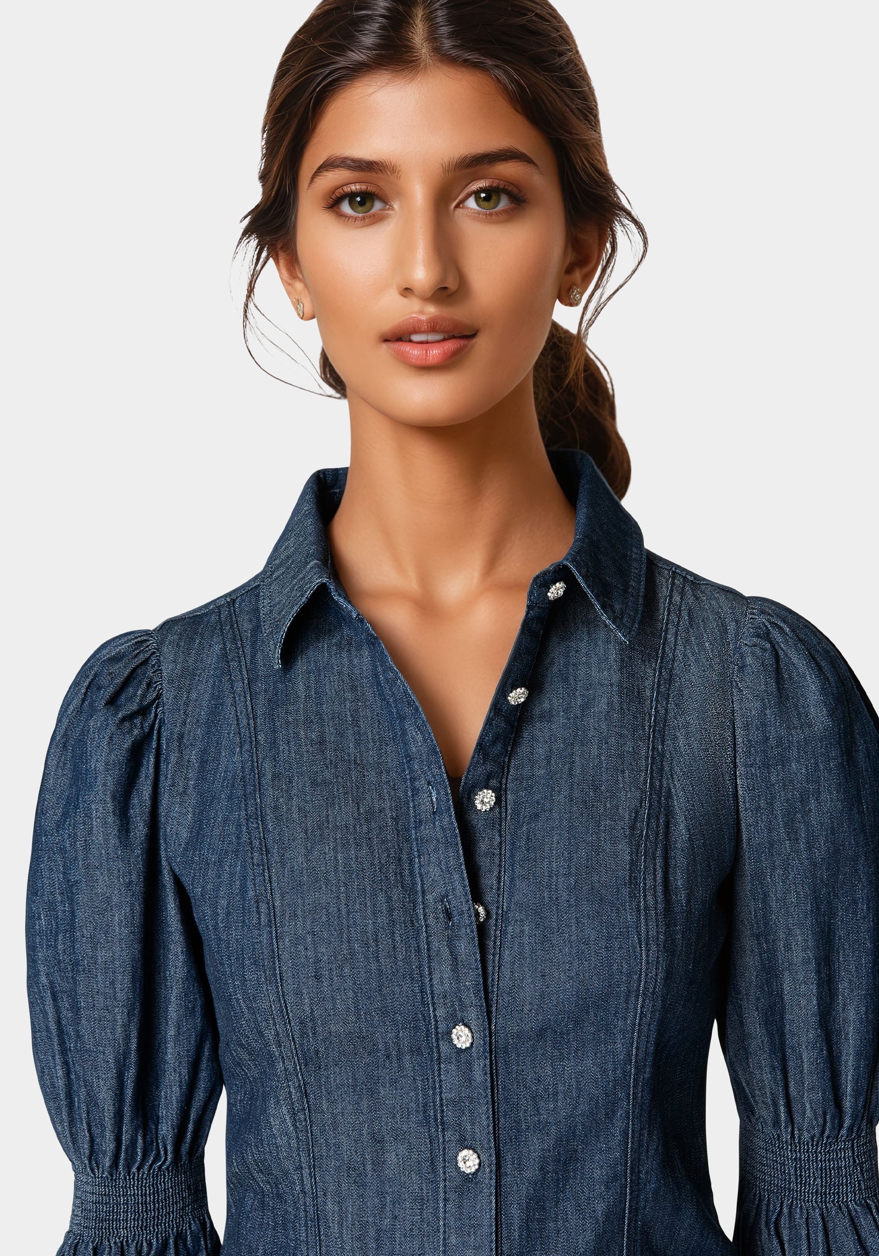 14151-jewel-detail-smocked-denim-blouse-3.jpg Jewel Detail Smocked Denim Blouse