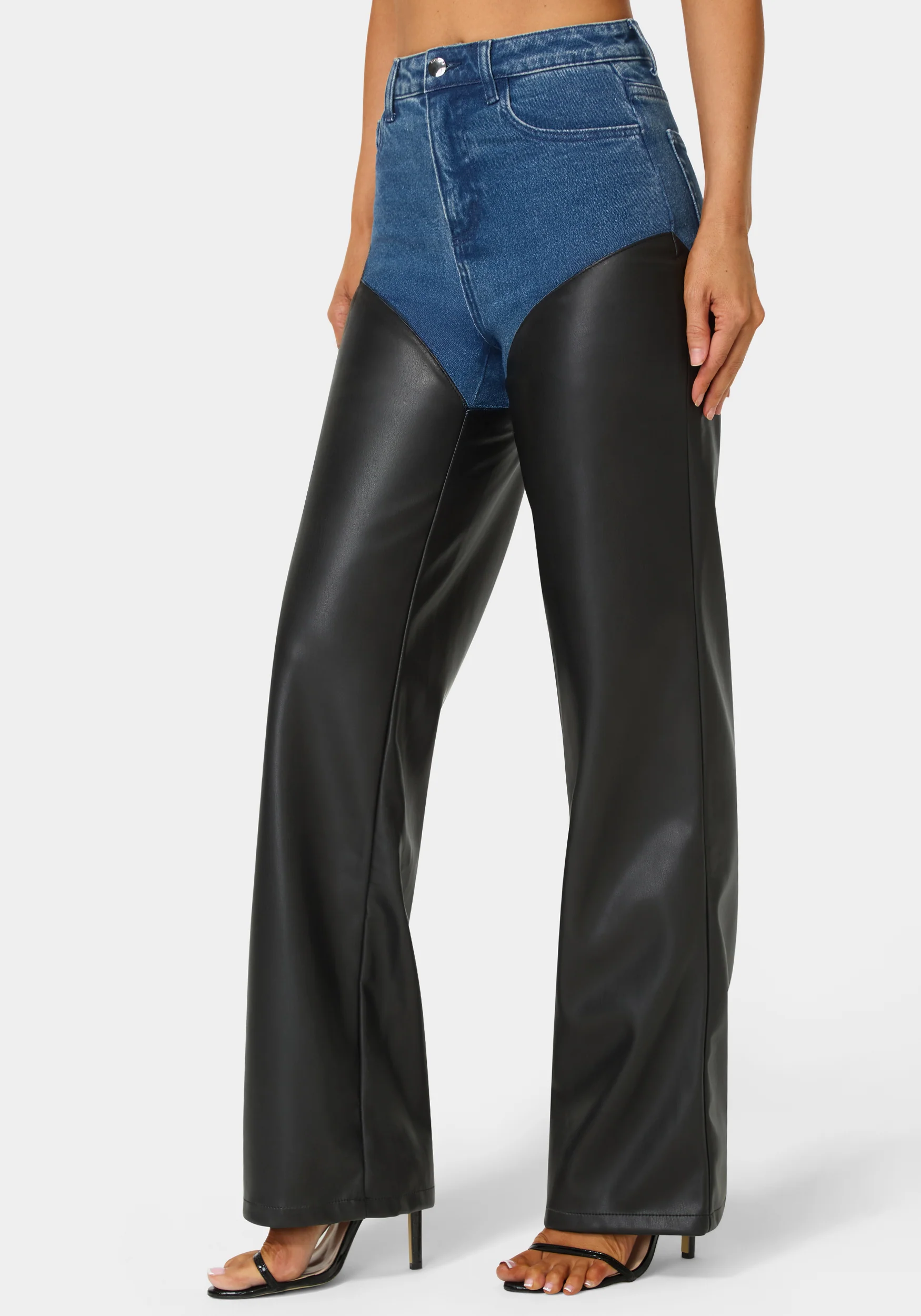 14286-high-waist-vegan-leather-combo-wide-leg-jean-3.webp High Waist Vegan Leather Combo Wide Leg Jean
