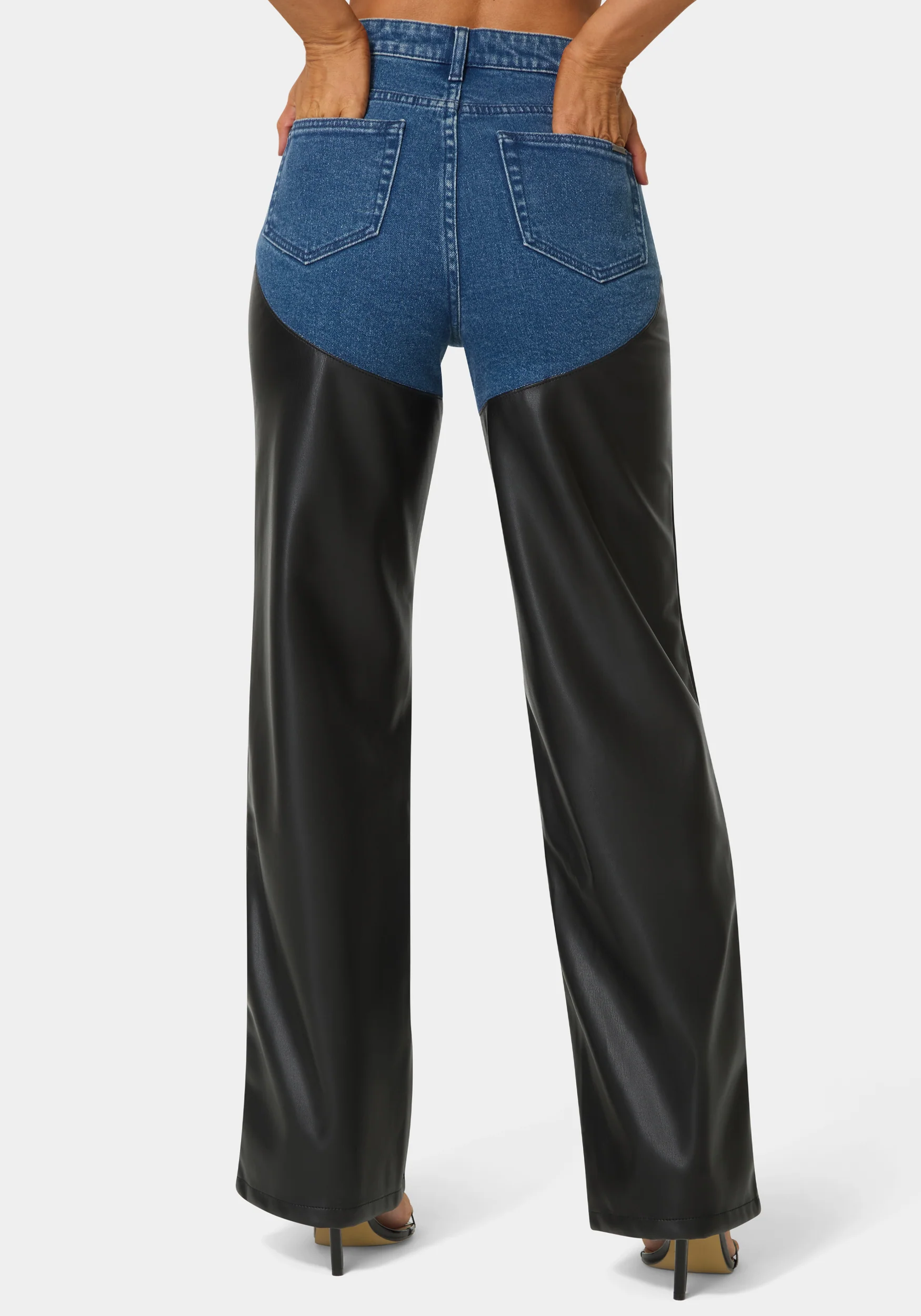 14286-high-waist-vegan-leather-combo-wide-leg-jean-4.webp High Waist Vegan Leather Combo Wide Leg Jean