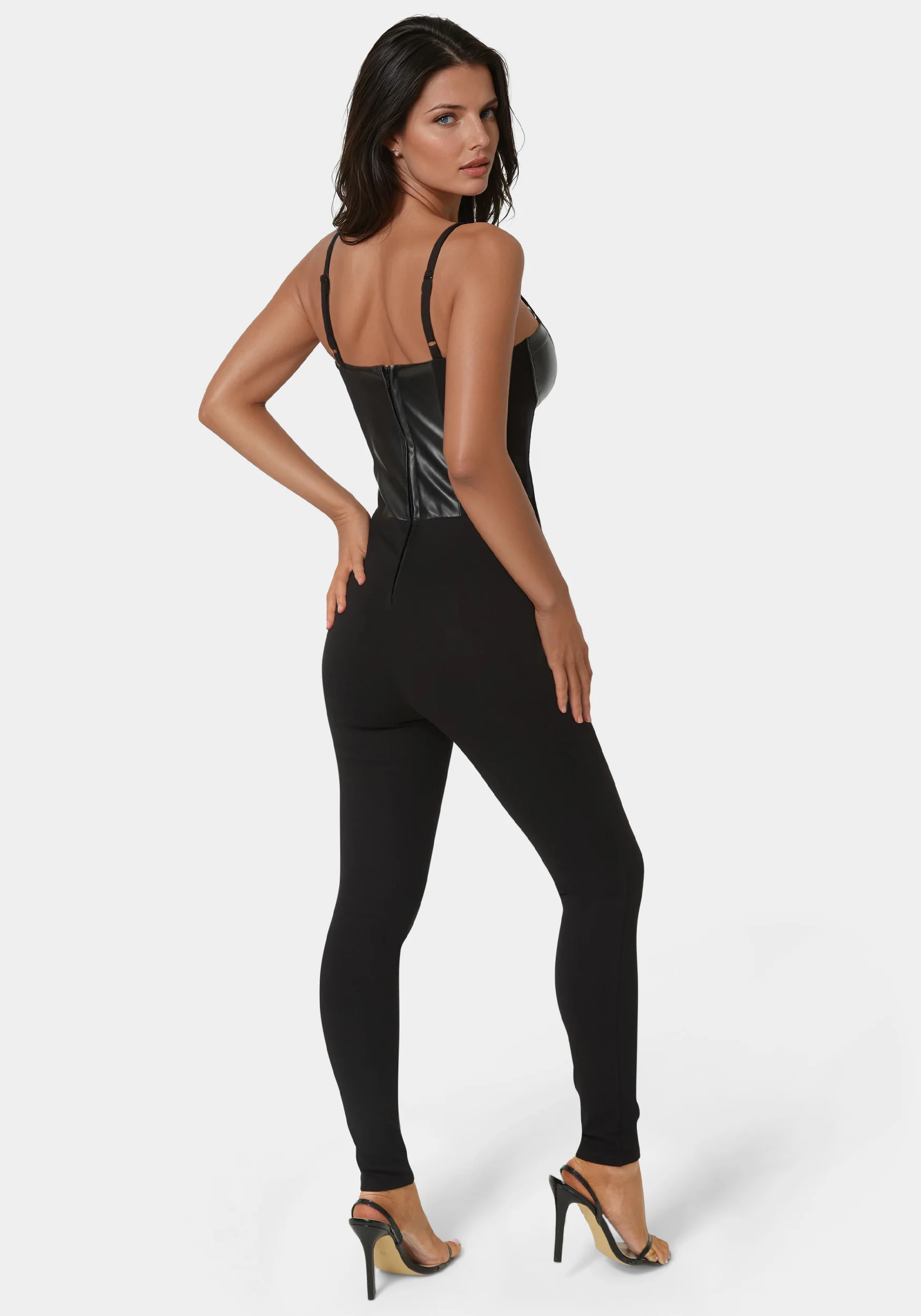 Vegan Leather Combo Ring Detail Pdr Catsuit